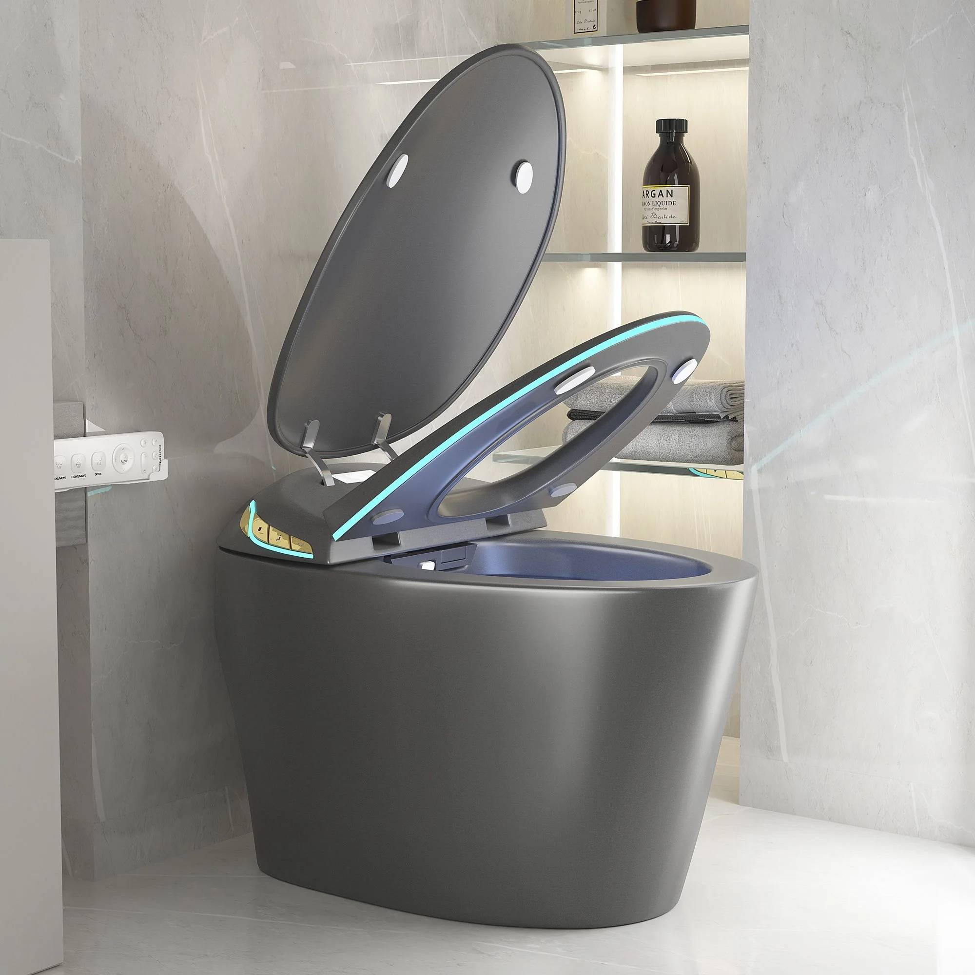Unique Smart Toile With Built In Bidet, Auto Open / Close Seat, Foot Sensor, LED Display, Night Light, Warm Water & Dryer Ceramic - Image 5