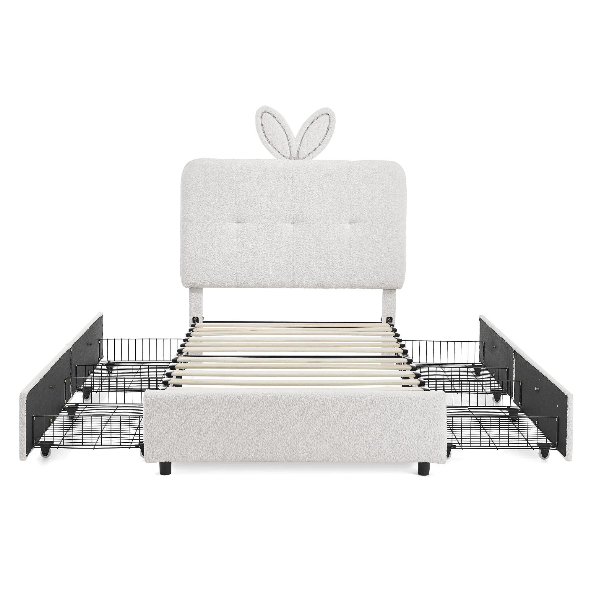 Upholstered Bed With Oversized Rabbit Ear Headboard, LED Lights & 4 Storage Drawers - Image 6