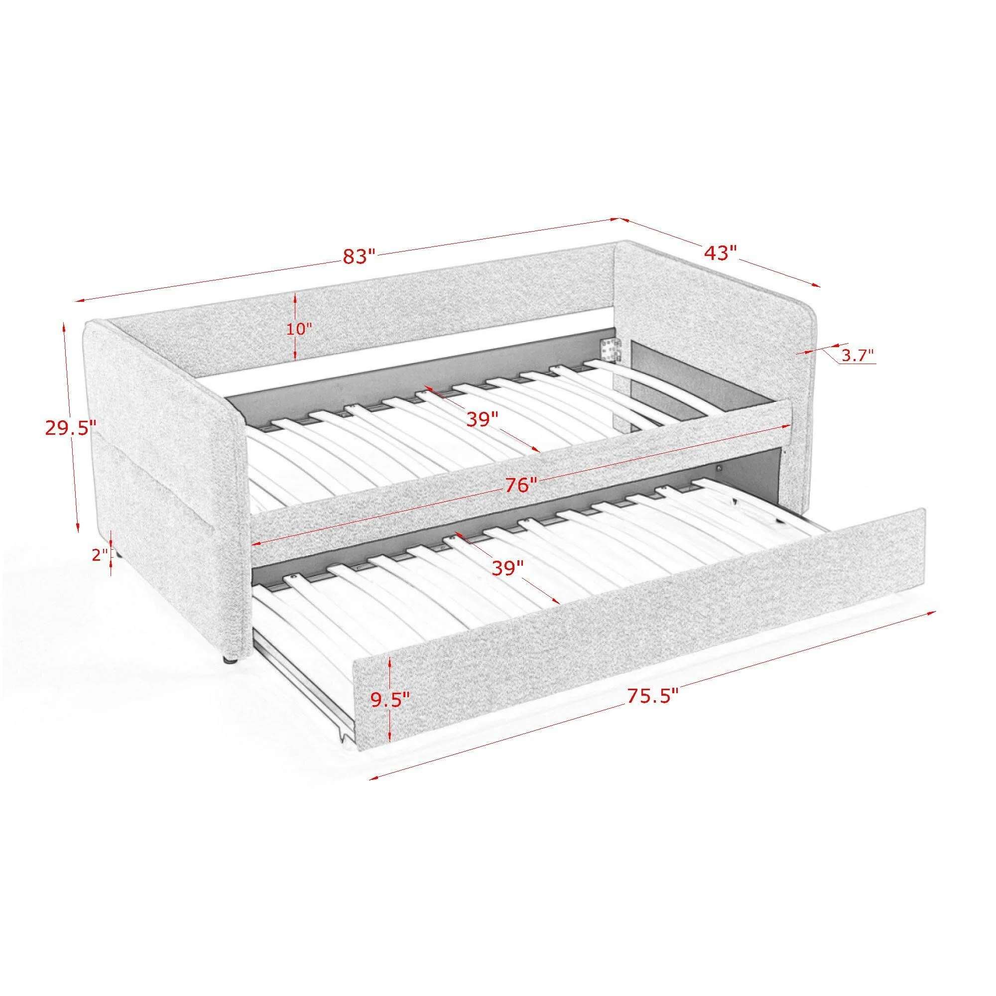 Upholstered Daybed With Pop Up Trundle - Image 18