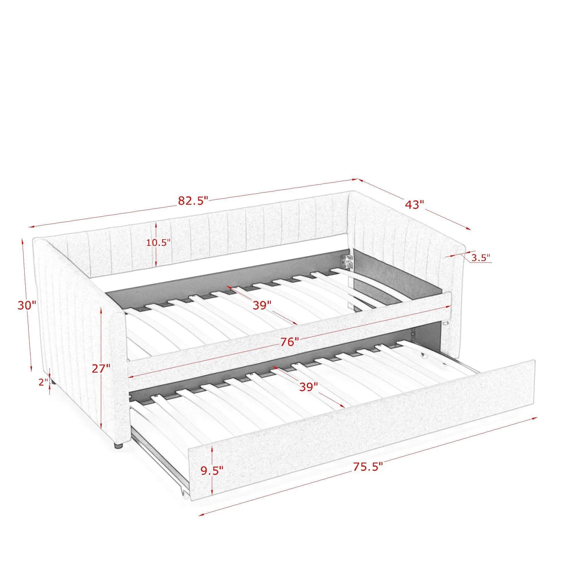 Upholstered Daybed With Trundle With Vertical Stripes - Image 13