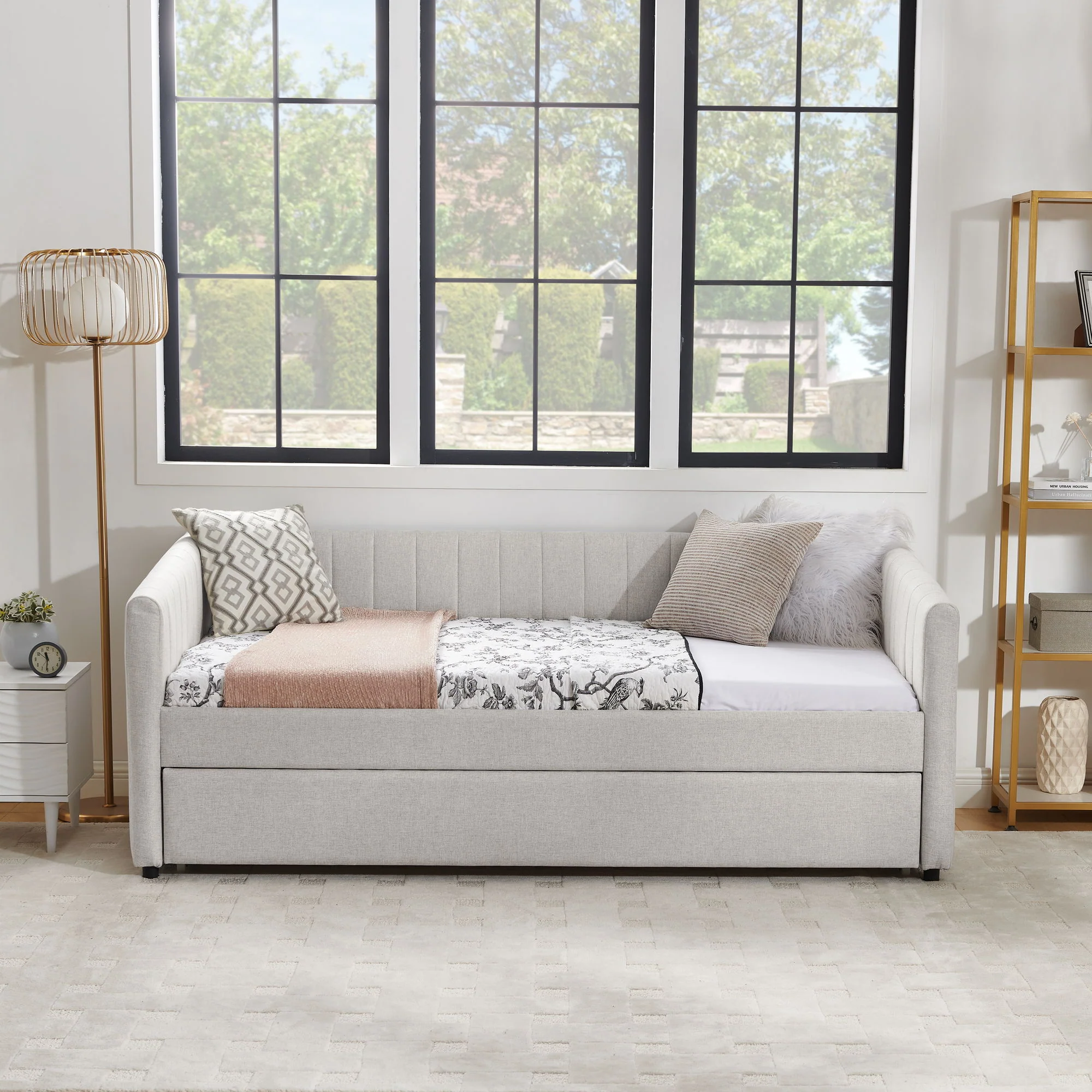 Upholstered Daybed With Trundle With Vertical Stripes - Image 8