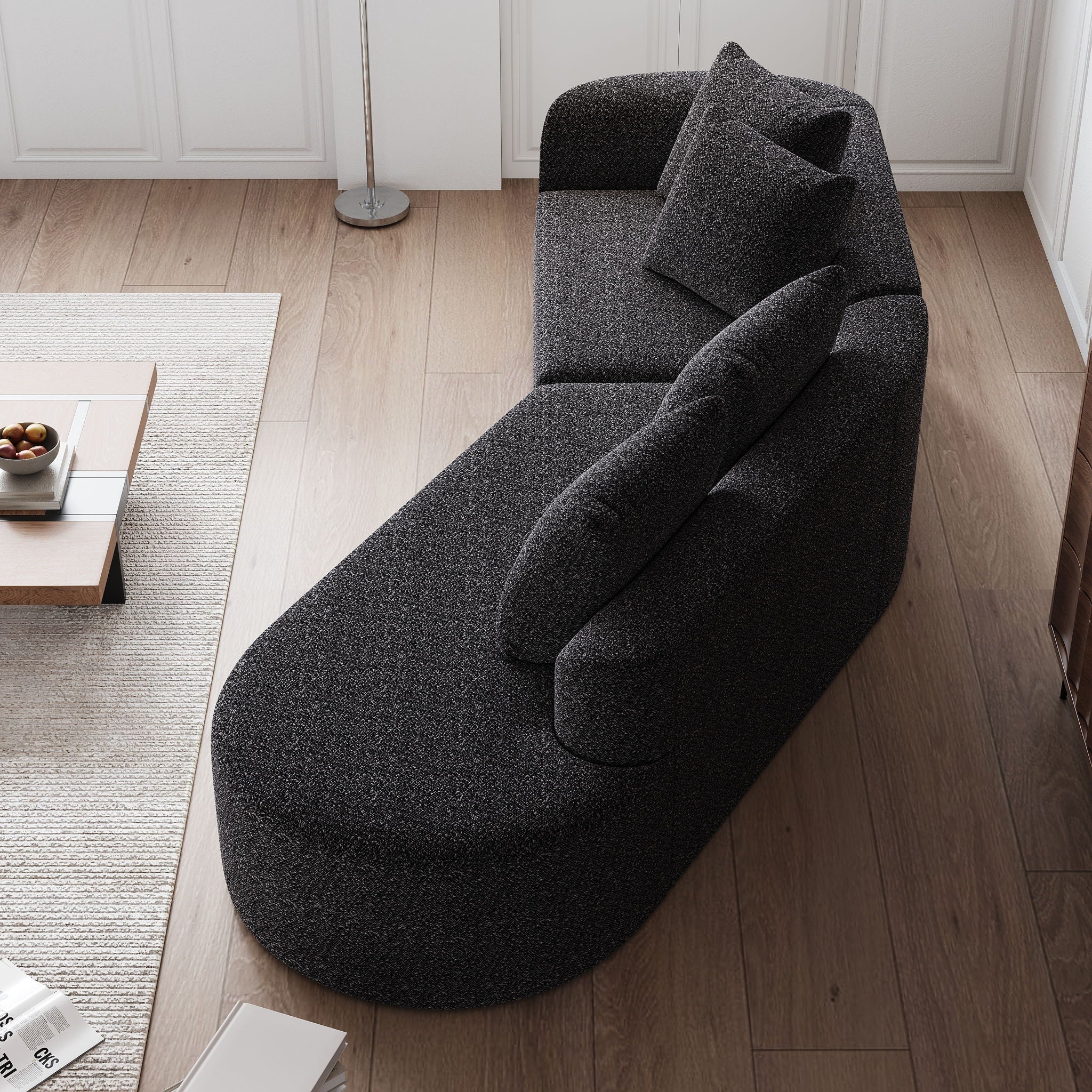 Upholstered Oversized Sectional Sofa, 4 Seater Extra Deep & Wide Curved Cloud Couch With 4 Throw Pillows For Living Room - Black - Image 3