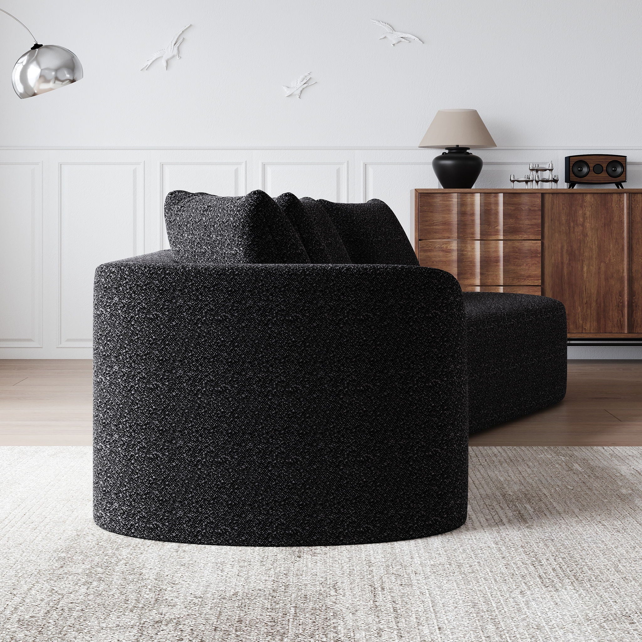 Upholstered Oversized Sectional Sofa, 4 Seater Extra Deep & Wide Curved Cloud Couch With 4 Throw Pillows For Living Room - Black - Image 7