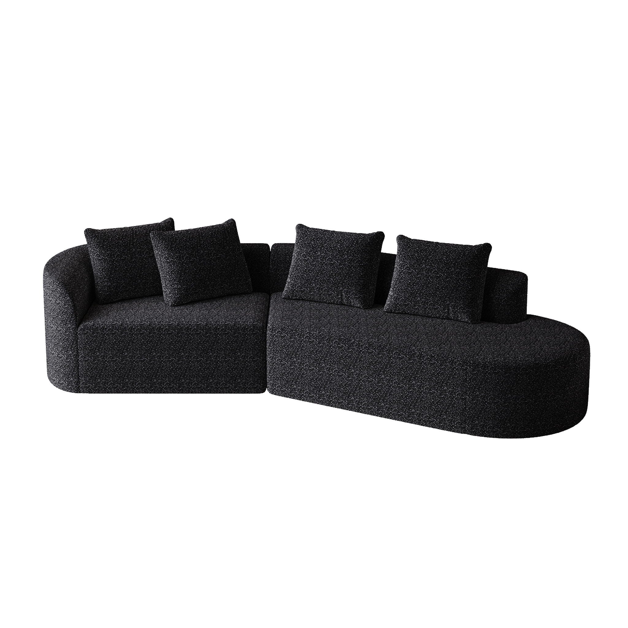 Upholstered Oversized Sectional Sofa, 4 Seater Extra Deep & Wide Curved Cloud Couch With 4 Throw Pillows For Living Room - Black - Image 8