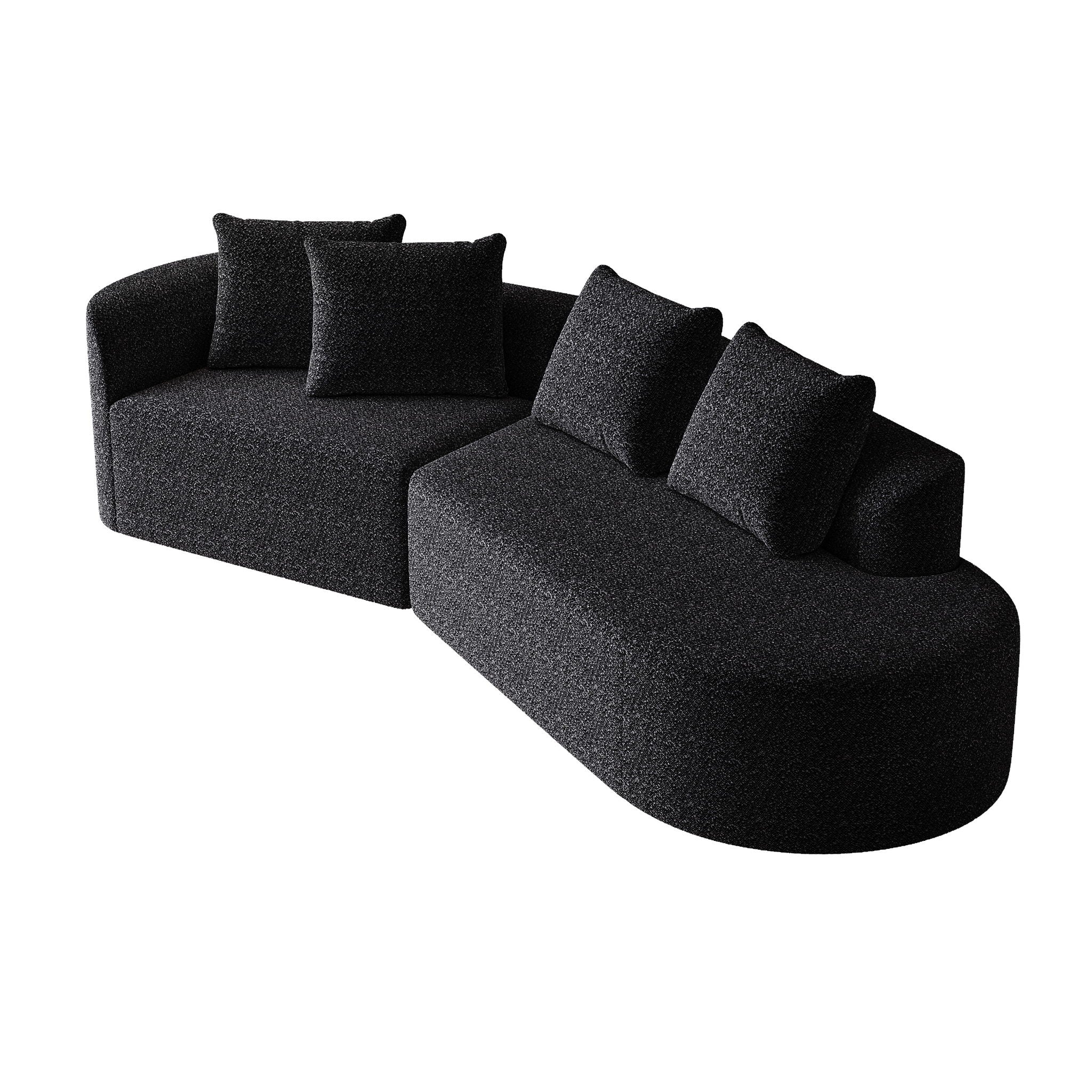 Upholstered Oversized Sectional Sofa, 4 Seater Extra Deep & Wide Curved Cloud Couch With 4 Throw Pillows For Living Room - Black - Image 9