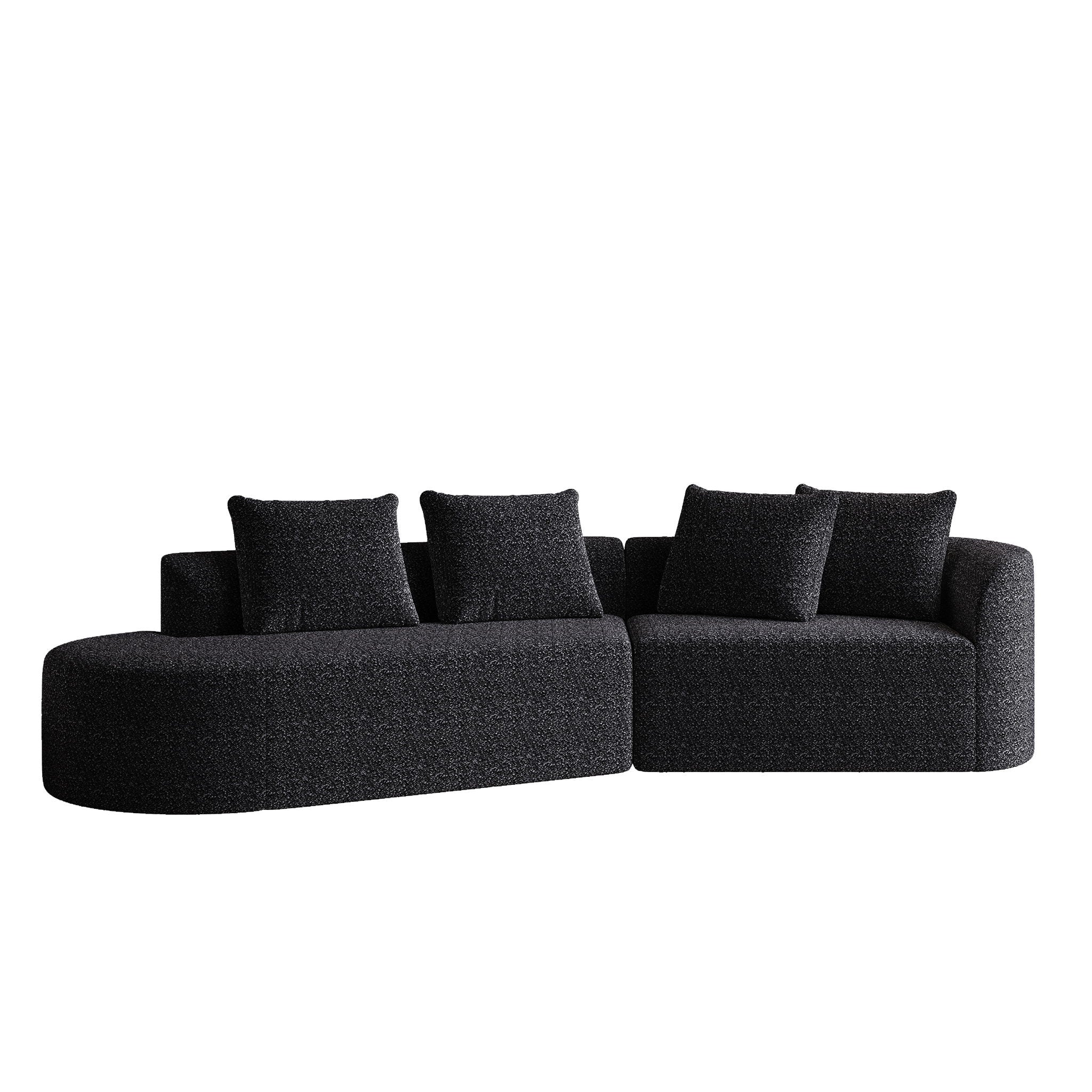 Upholstered Oversized Sectional Sofa, 4 Seater Extra Deep & Wide Seat Curved Cloud Couch With 4 Throw Pillows, Free Combination Living Room - Black - Image 4