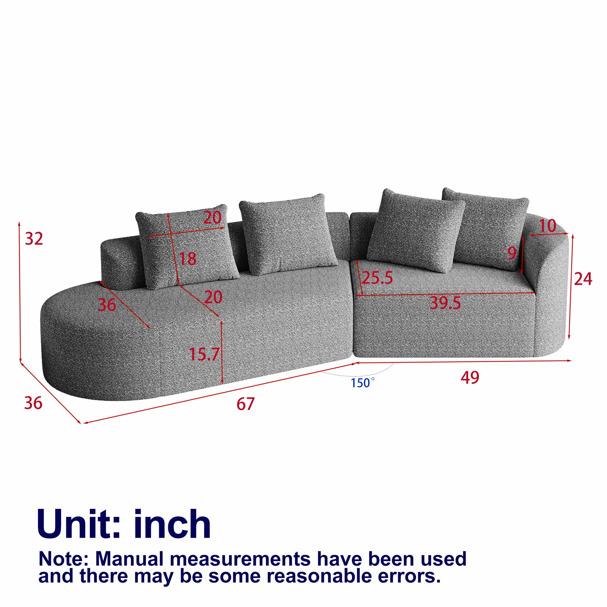 Upholstered Oversized Sectional Sofa, 4 Seater Extra Deep & Wide Seat Curved Cloud Couch With 4 Throw Pillows, Free Combination Living Room - Black - Image 7