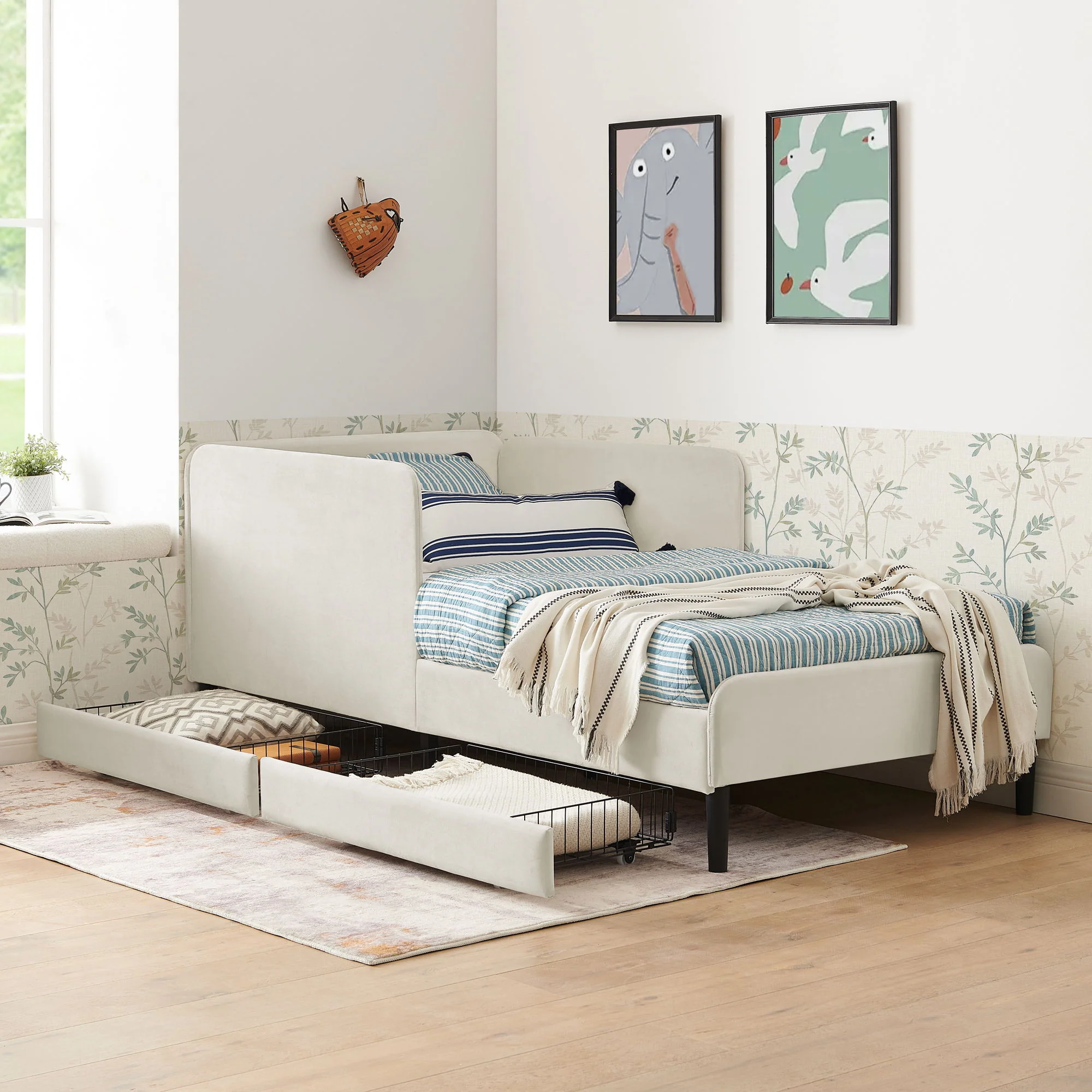 Upholstered Platform Bed Frame With 2 Storage Drawers And Adjustable Sofa Bed - Image 20