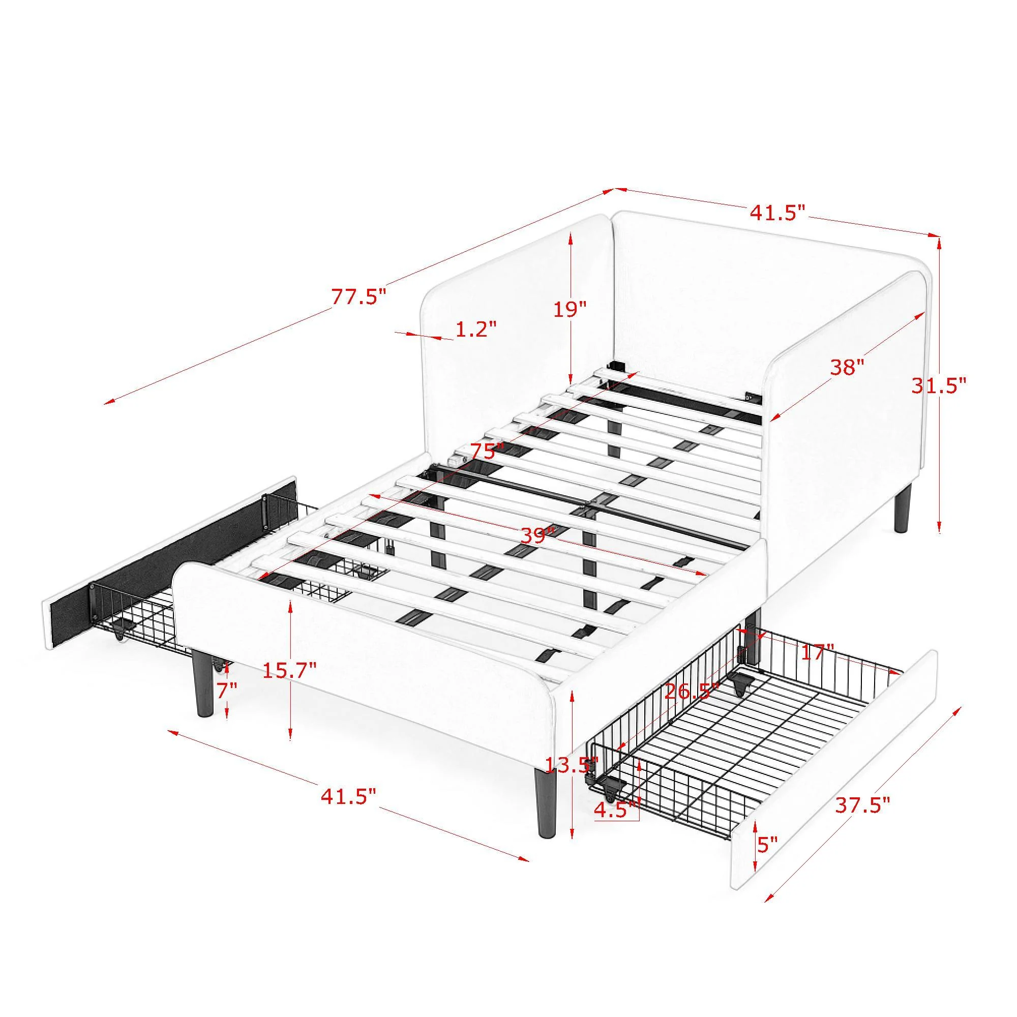 Upholstered Platform Bed Frame With 2 Storage Drawers And Adjustable Sofa Bed - Image 22