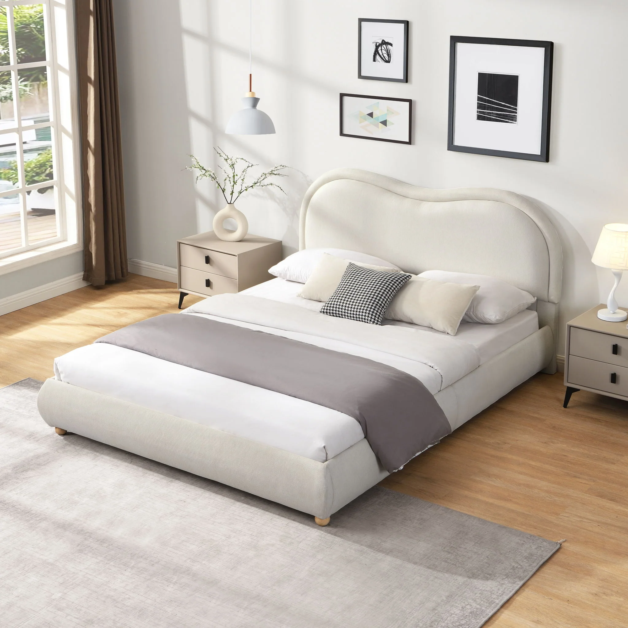 Upholstered Platform Bed Frame With Curved Headboard - Image 11