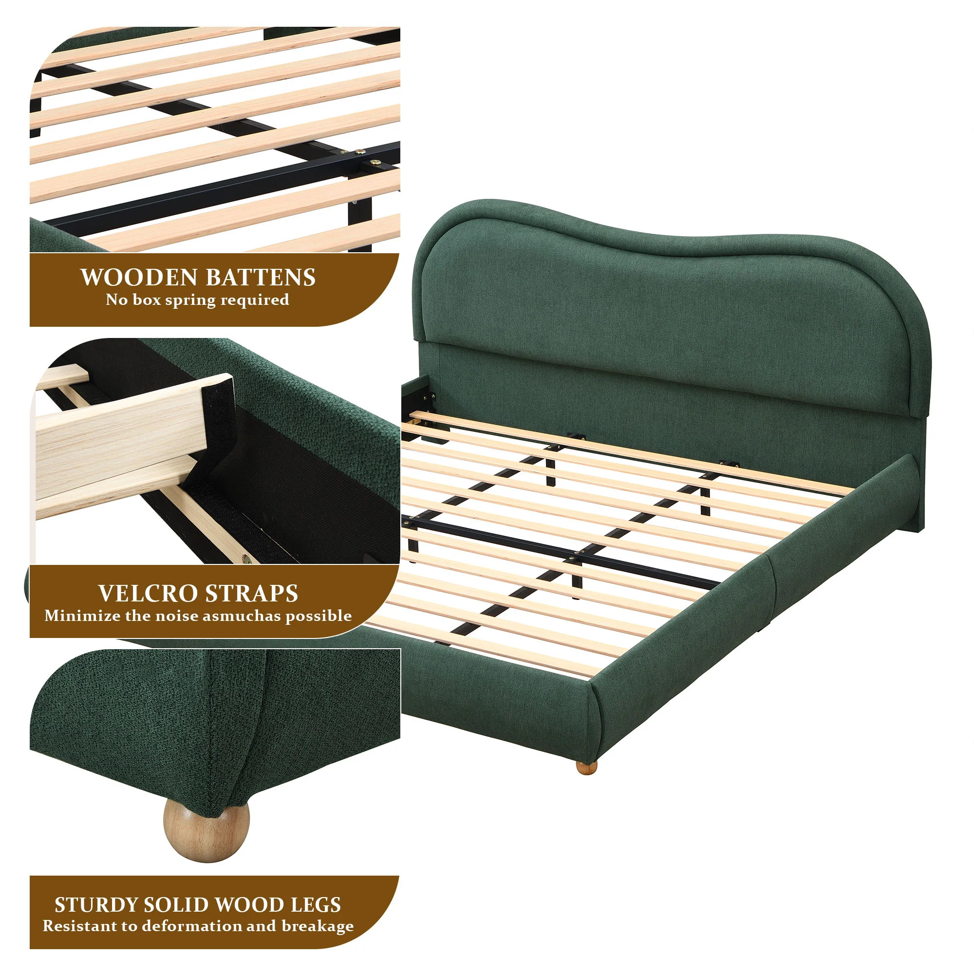 Upholstered Platform Bed Frame With Curved Headboard - Image 20