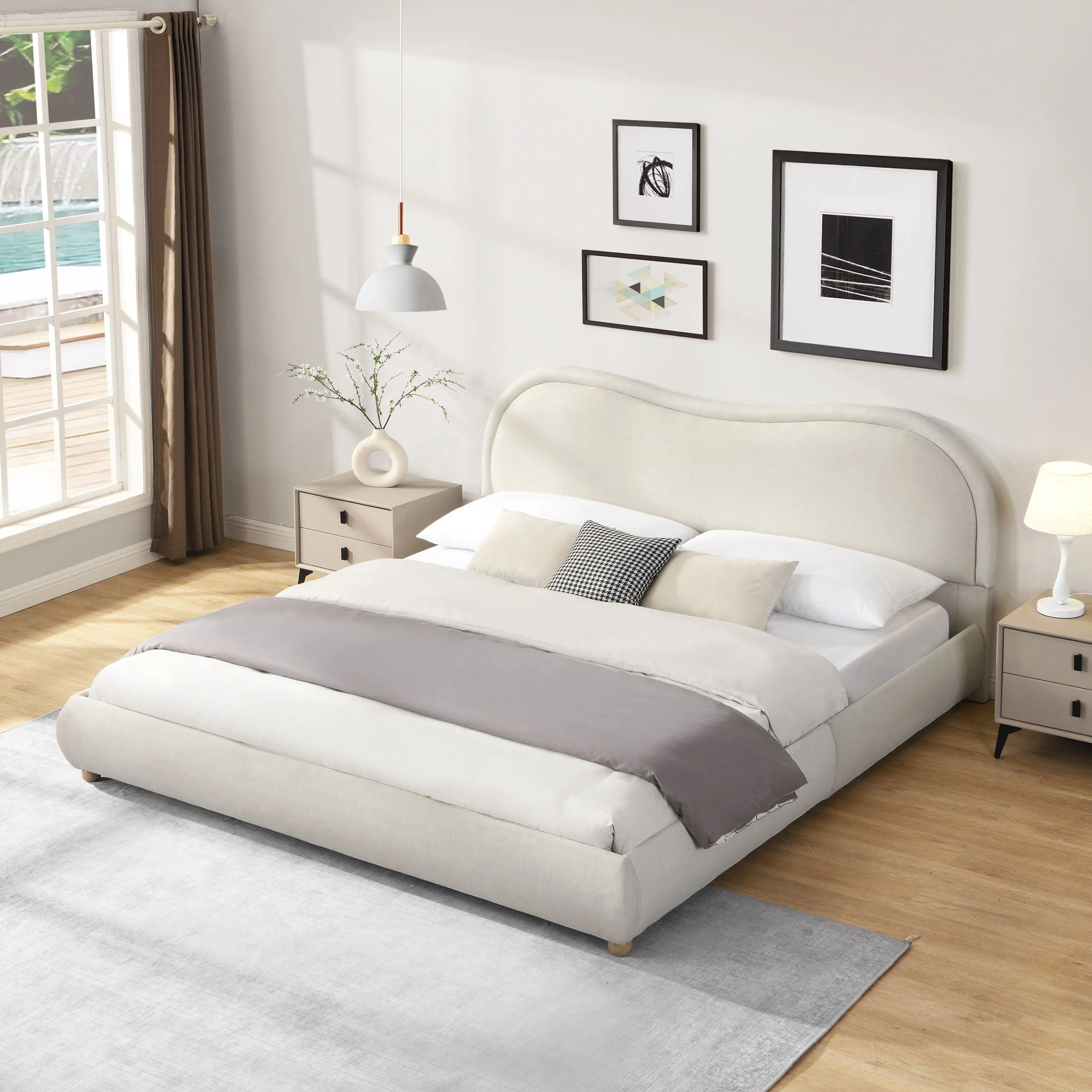 Upholstered Platform Bed Frame With Curved Headboard - Image 8