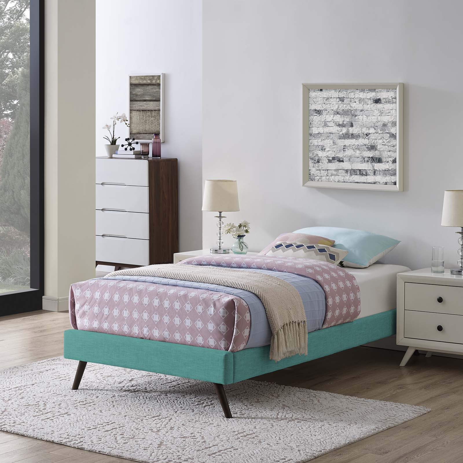 Upholstered Platform Bed Frame with Round Splayed Legs - Image 15