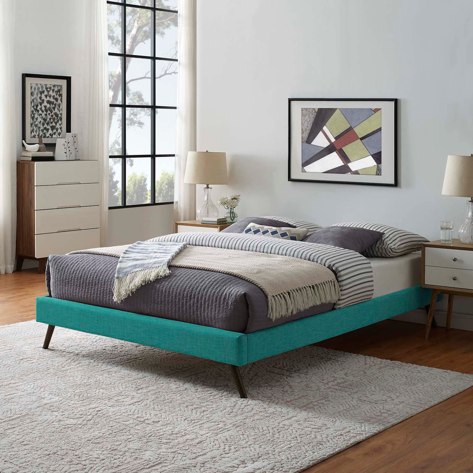 Upholstered Platform Bed Frame with Round Splayed Legs - Image 25