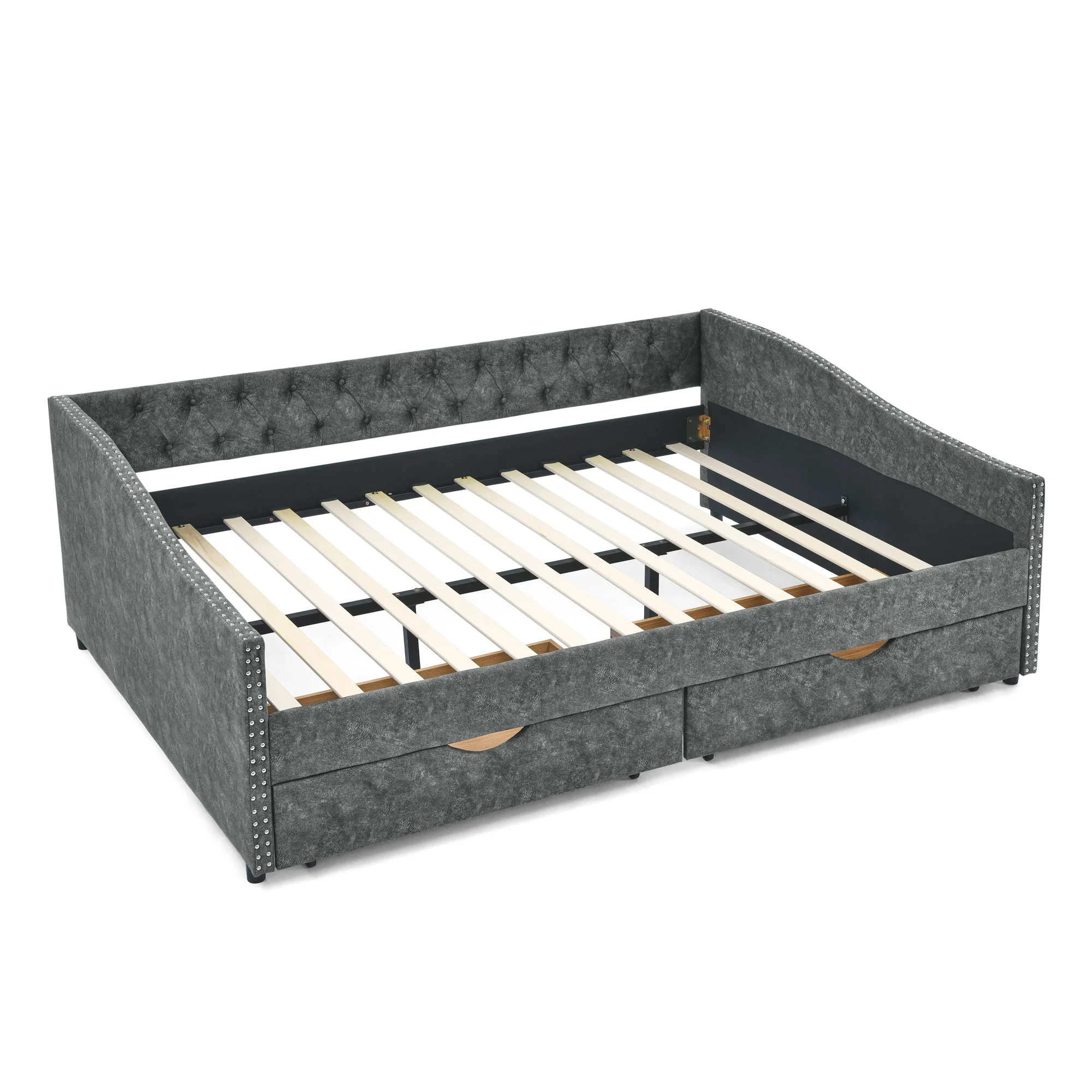 Upholstered Tufted Daybed With Drawers, Waved Arms - Image 48