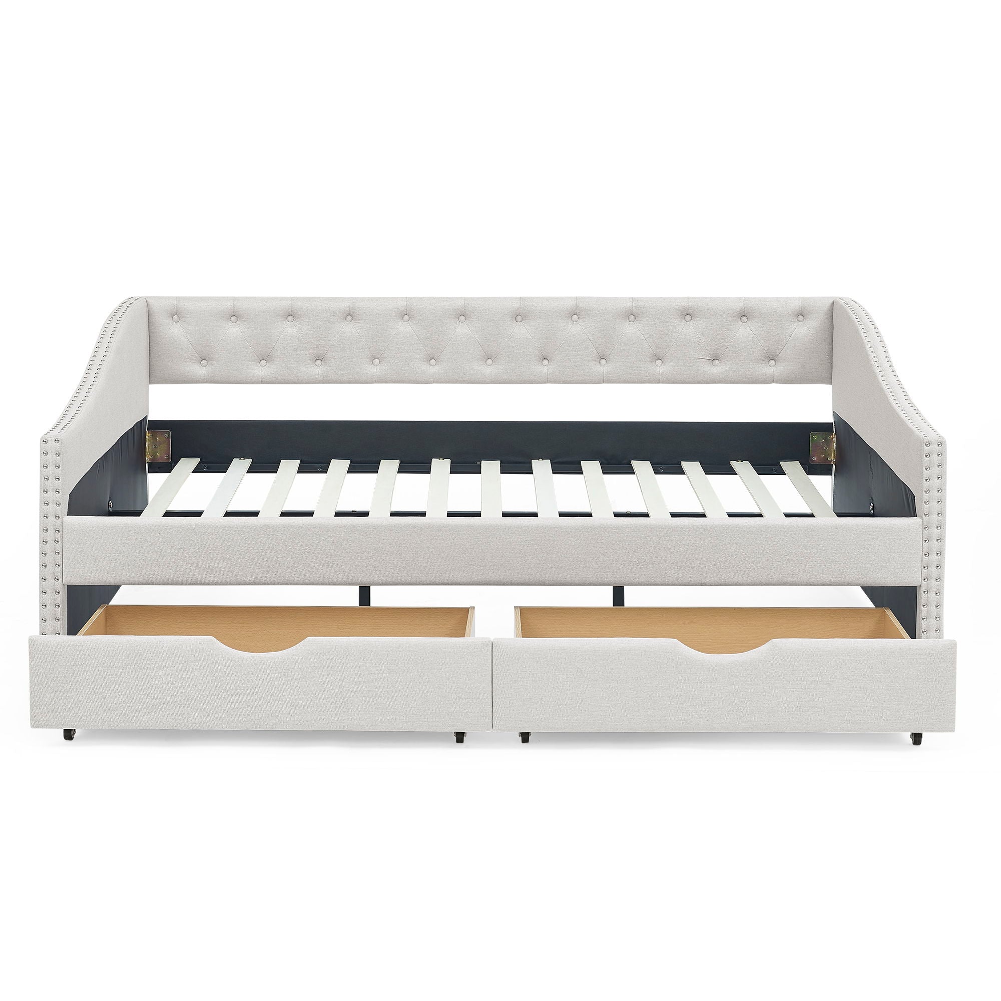 Upholstered Tufted Daybed With Drawers, Waved Arms - Image 62