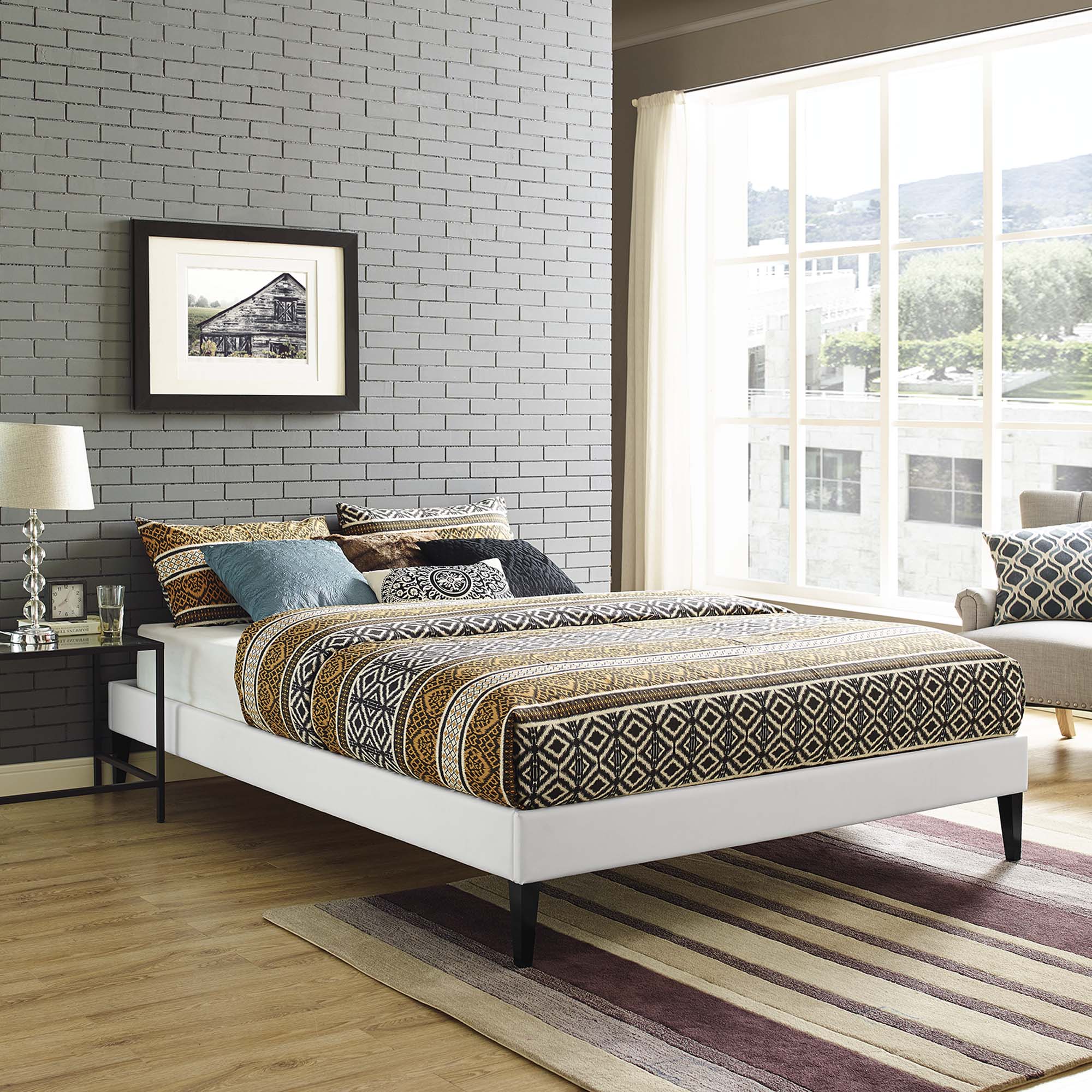 Upholstered Vinyl Platform Bed with Squared Tapered Legs - Image 12