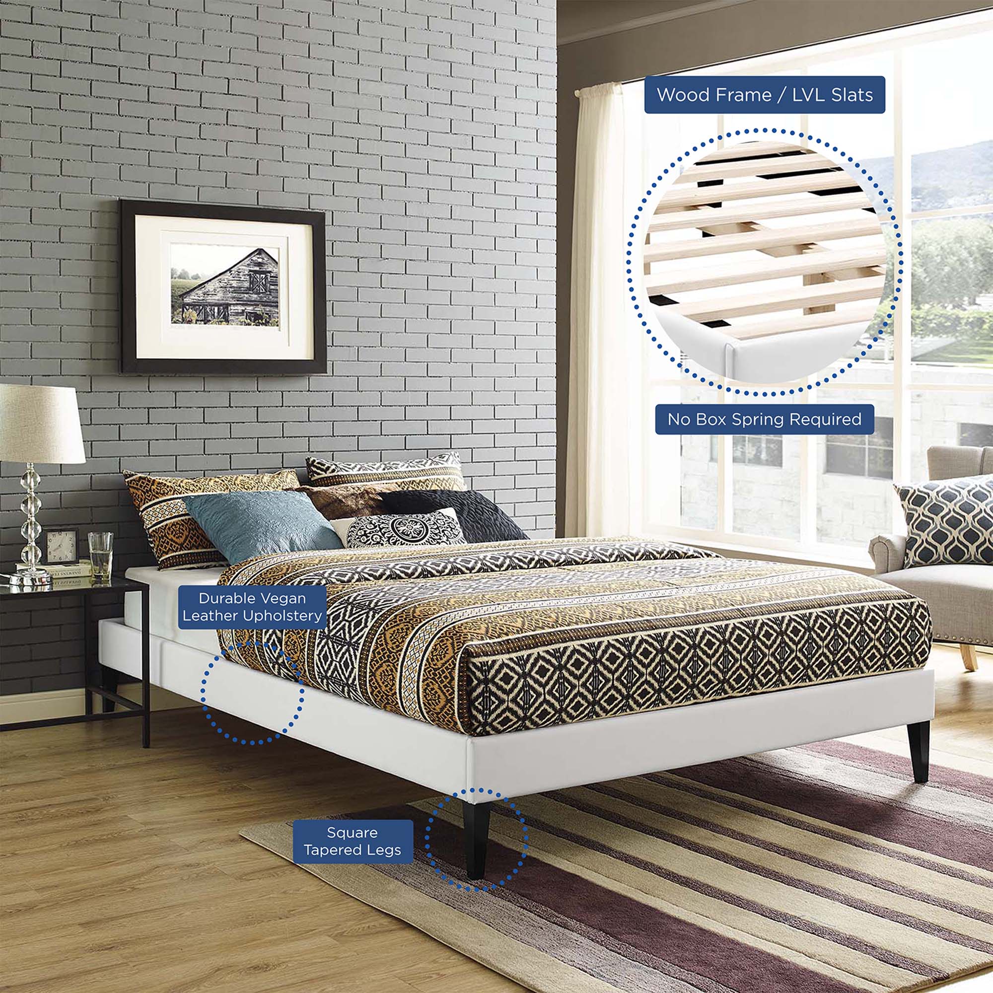 Upholstered Vinyl Platform Bed with Squared Tapered Legs - Image 17