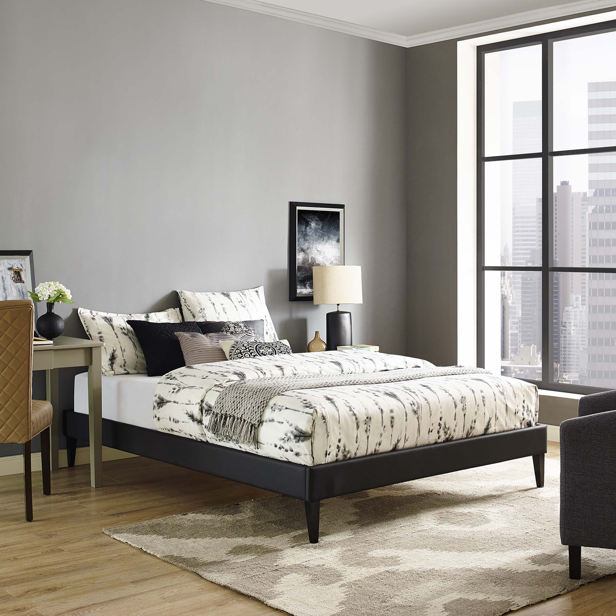 Upholstered Vinyl Platform Bed with Squared Tapered Legs - Image 6