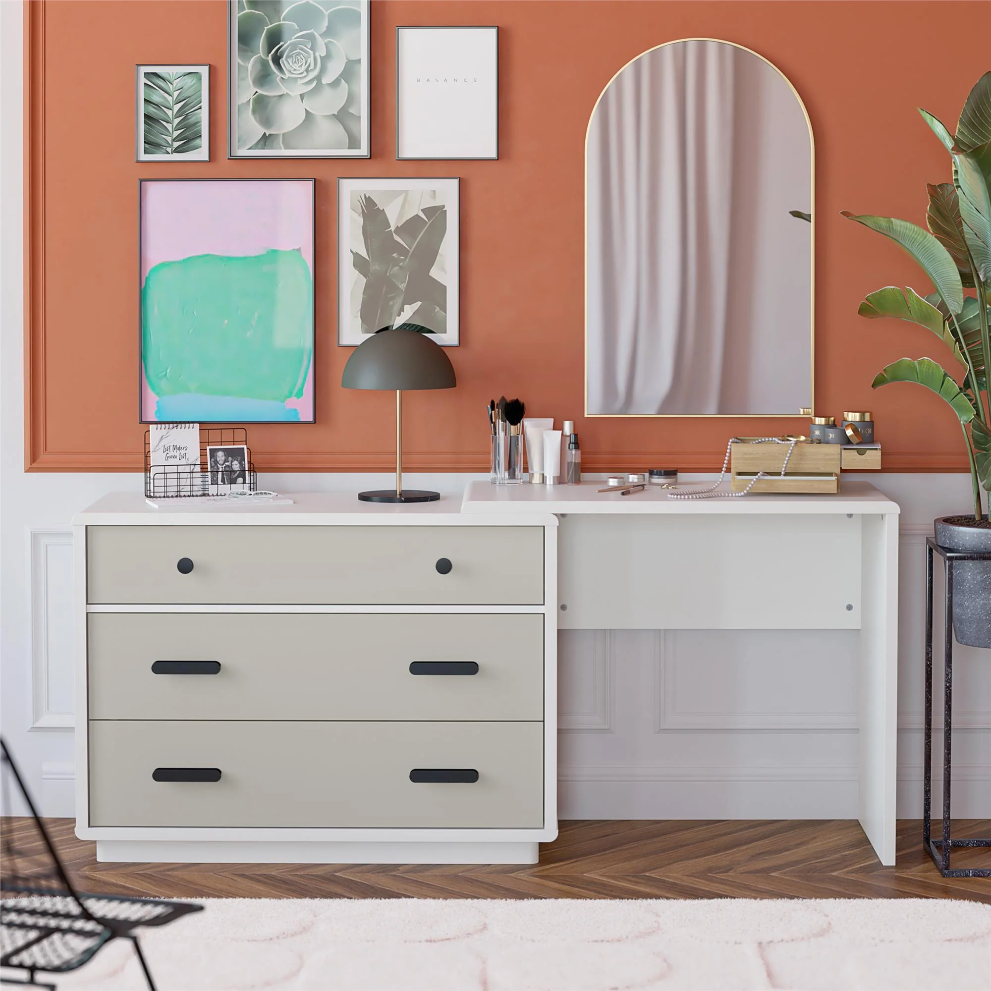 Valencia - 3 Drawer Dresser And Desk - Taupe - Image 8