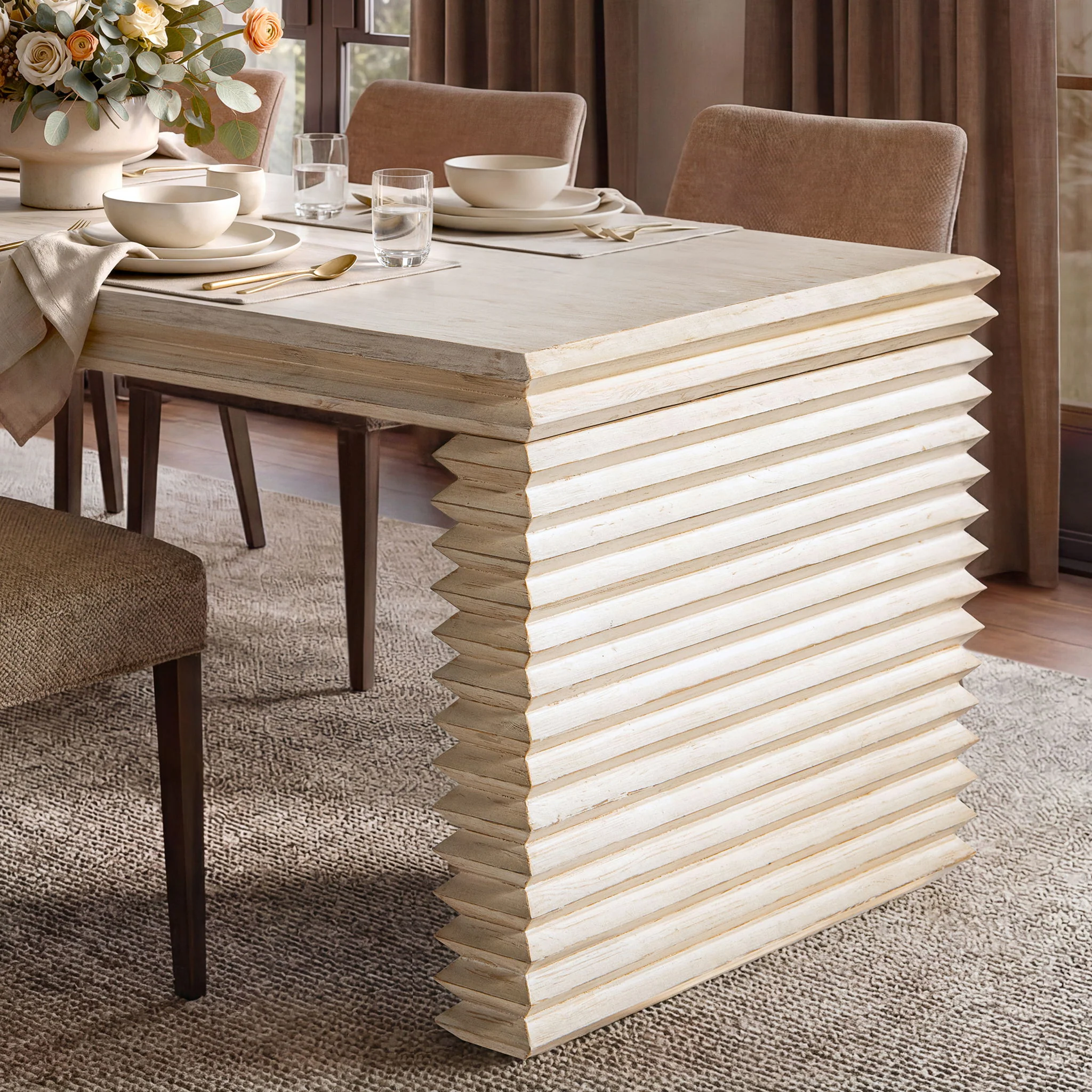 Veda - Geometric Waterfall Dining Table - White - Image 9