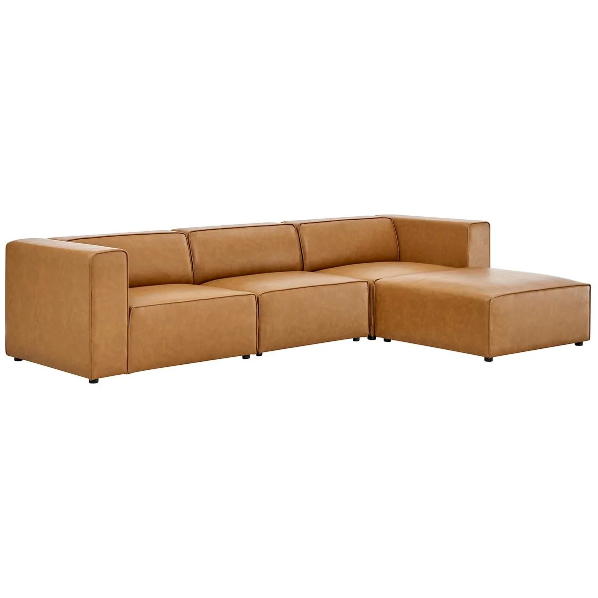 Vegan Leather 3-Seater Sofa and Ottoman Set 111 Inch in Tan