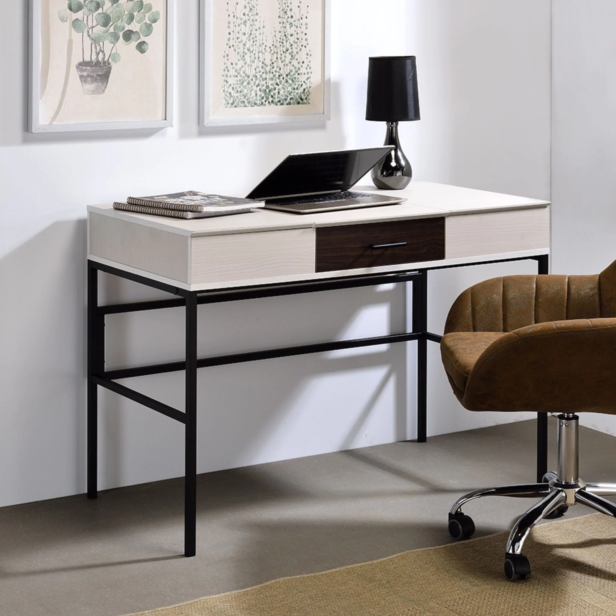 Verster - Writing Desk With USB - Black / Natural - Image 3