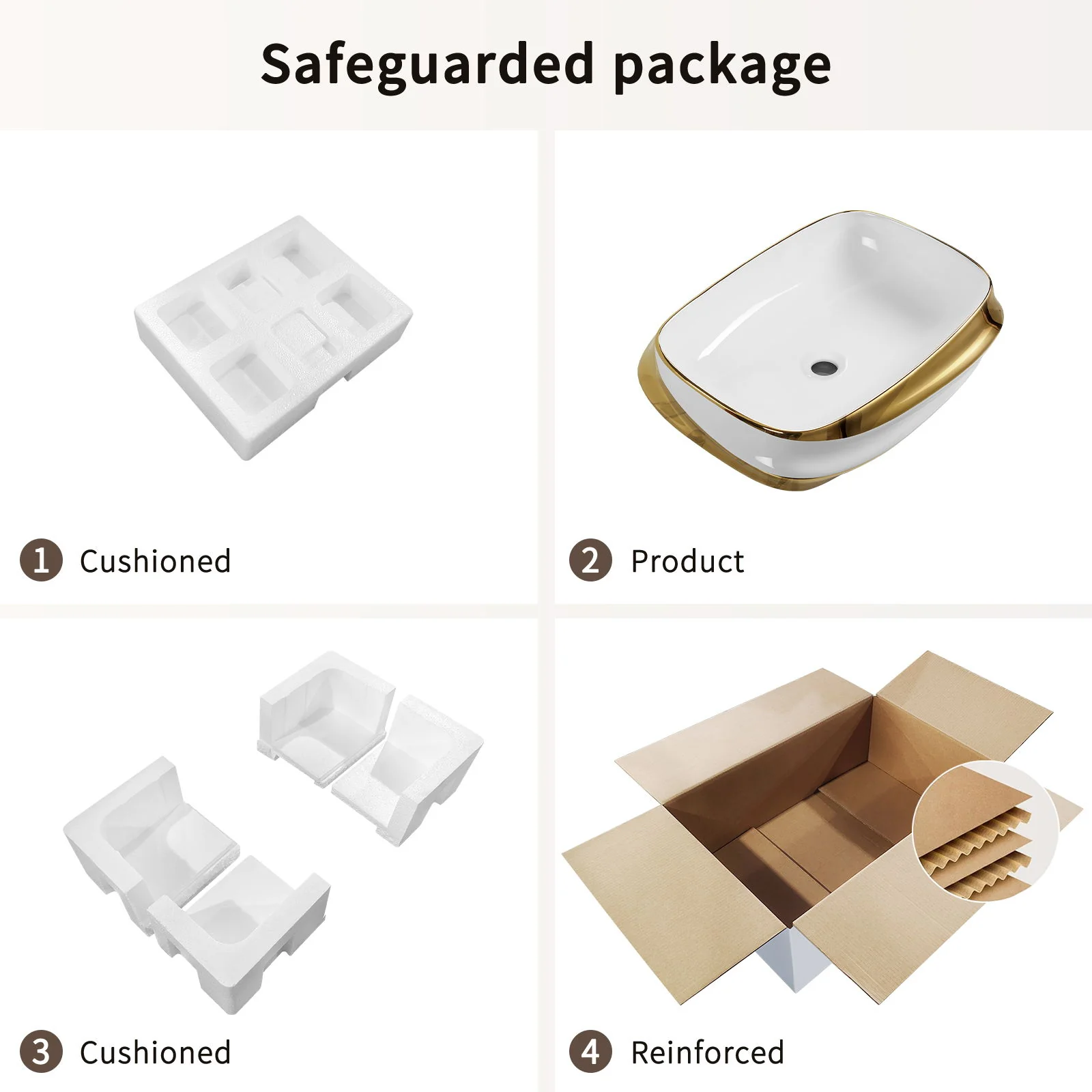 Vessel Sink, Above Counter Vanity Basin For Bathrooms - Gold / White / Milk White - Image 2