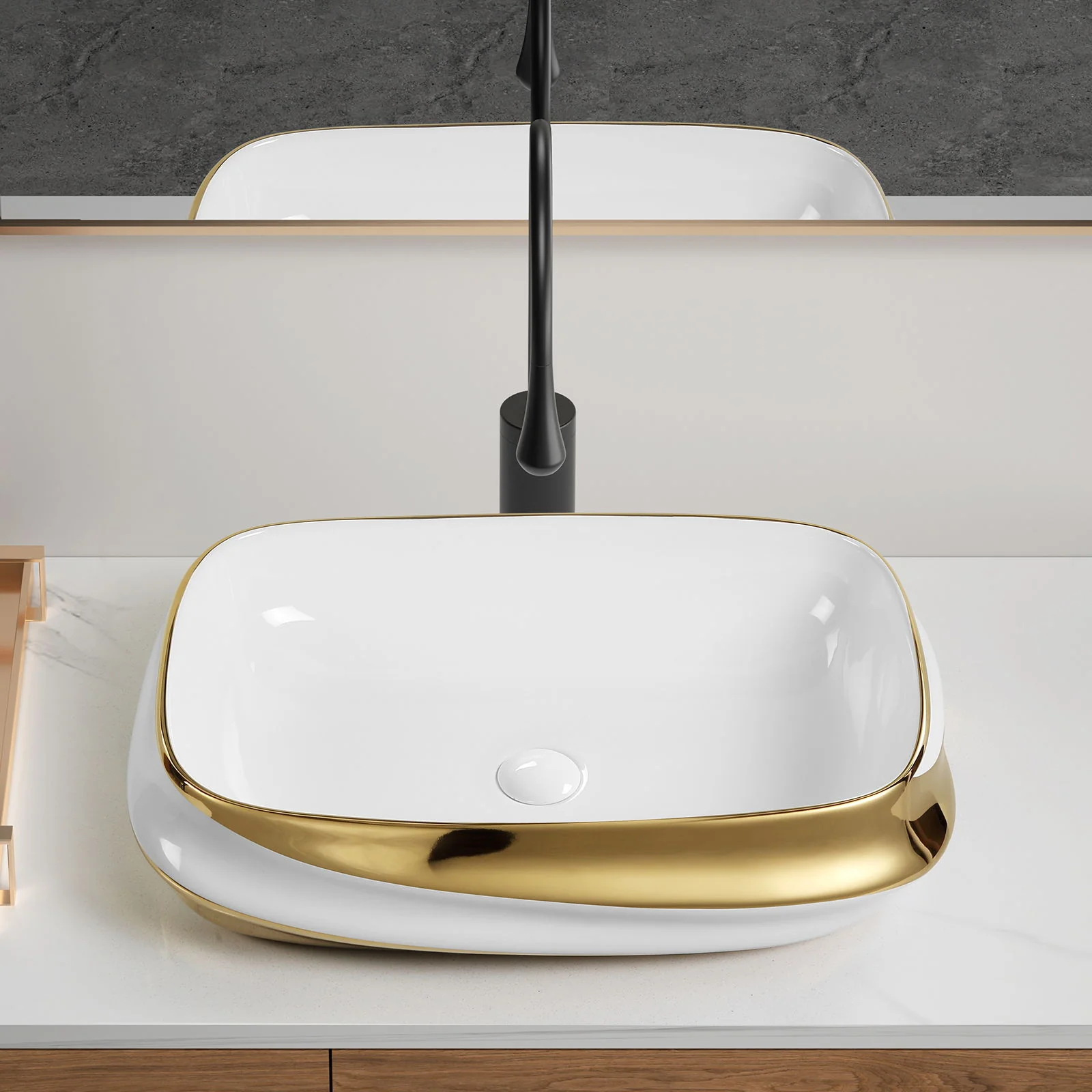 Vessel Sink, Above Counter Vanity Basin For Bathrooms - Gold / White / Milk White - Image 4