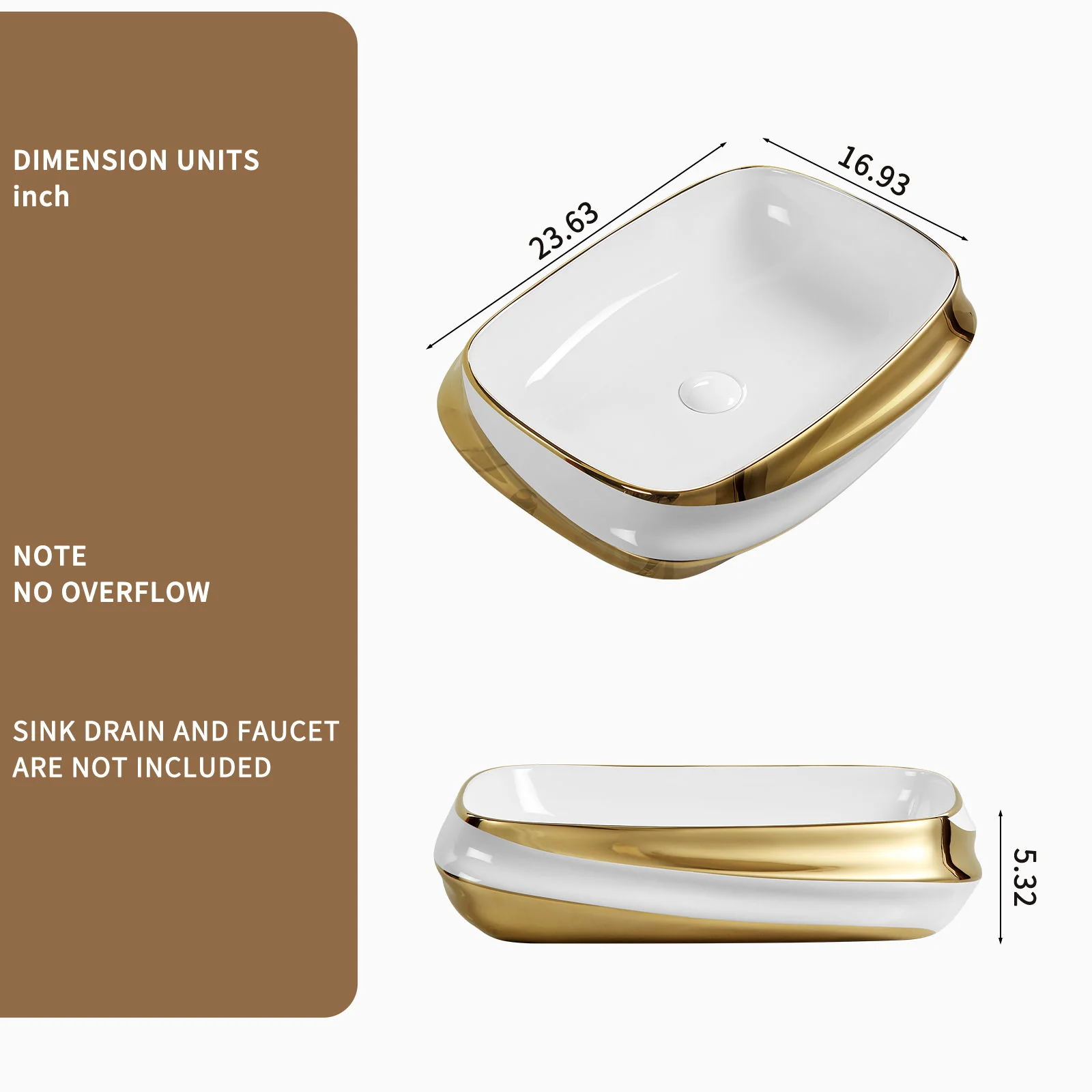Vessel Sink, Above Counter Vanity Basin For Bathrooms - Gold / White / Milk White - Image 5