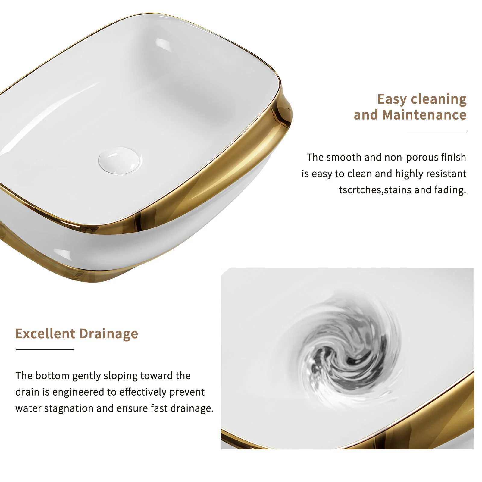 Vessel Sink, Above Counter Vanity Basin For Bathrooms - Gold / White / Milk White - Image 8