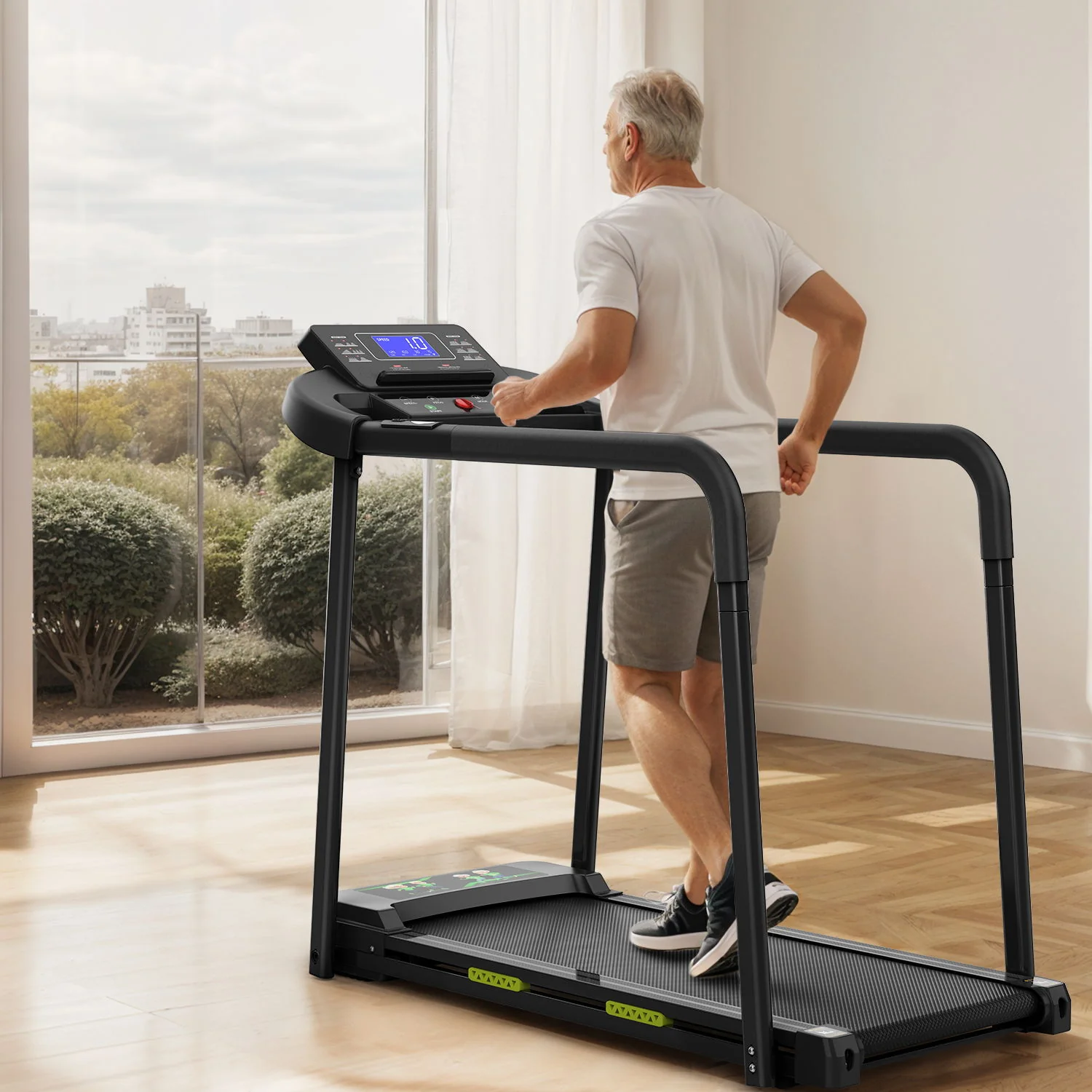 Walking Pad Treadmill With Foldable Design, Large LED Display, Stable Handrails - Black - Image 6