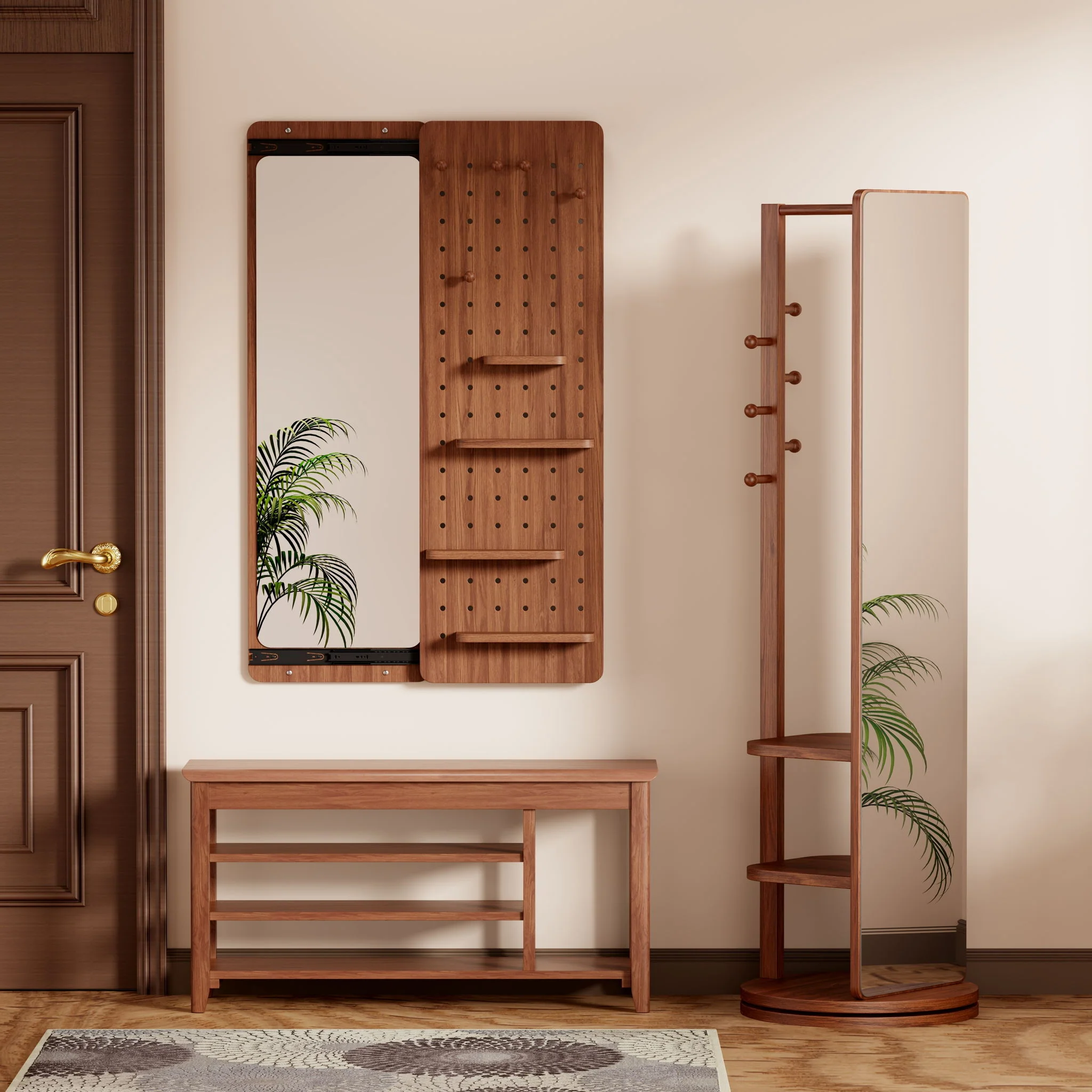 Wall Mounted Full Length Mirror With Shelf And Hook - Image 14