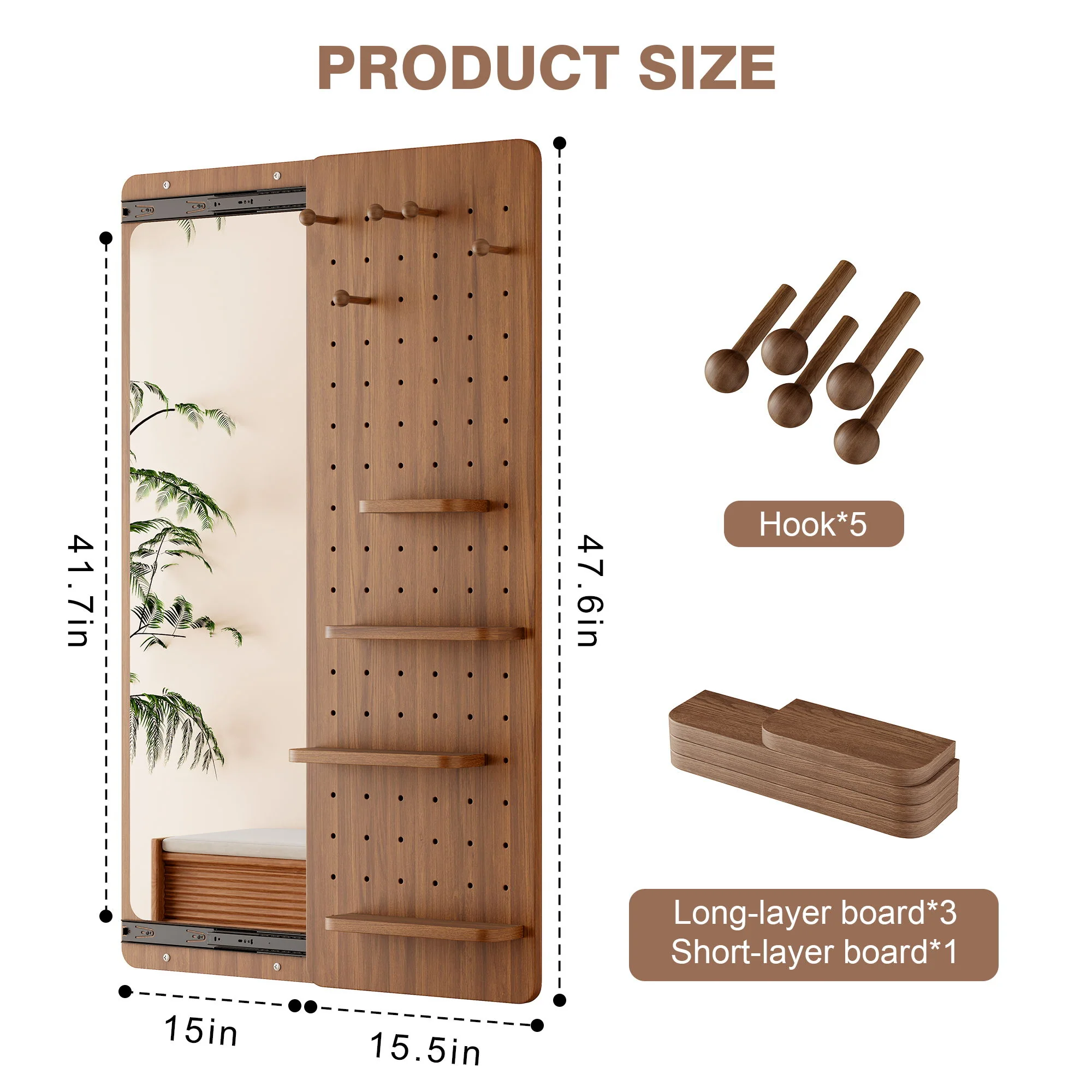 Wall Mounted Full Length Mirror With Shelf And Hook - Image 17