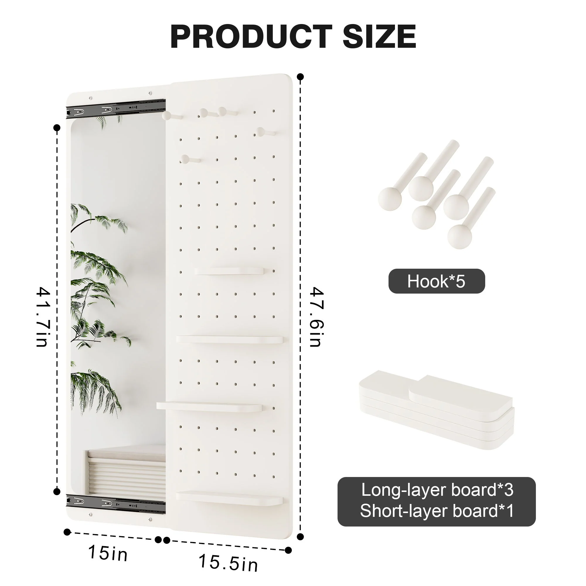 Wall Mounted Full Length Mirror With Shelf And Hook - Image 20