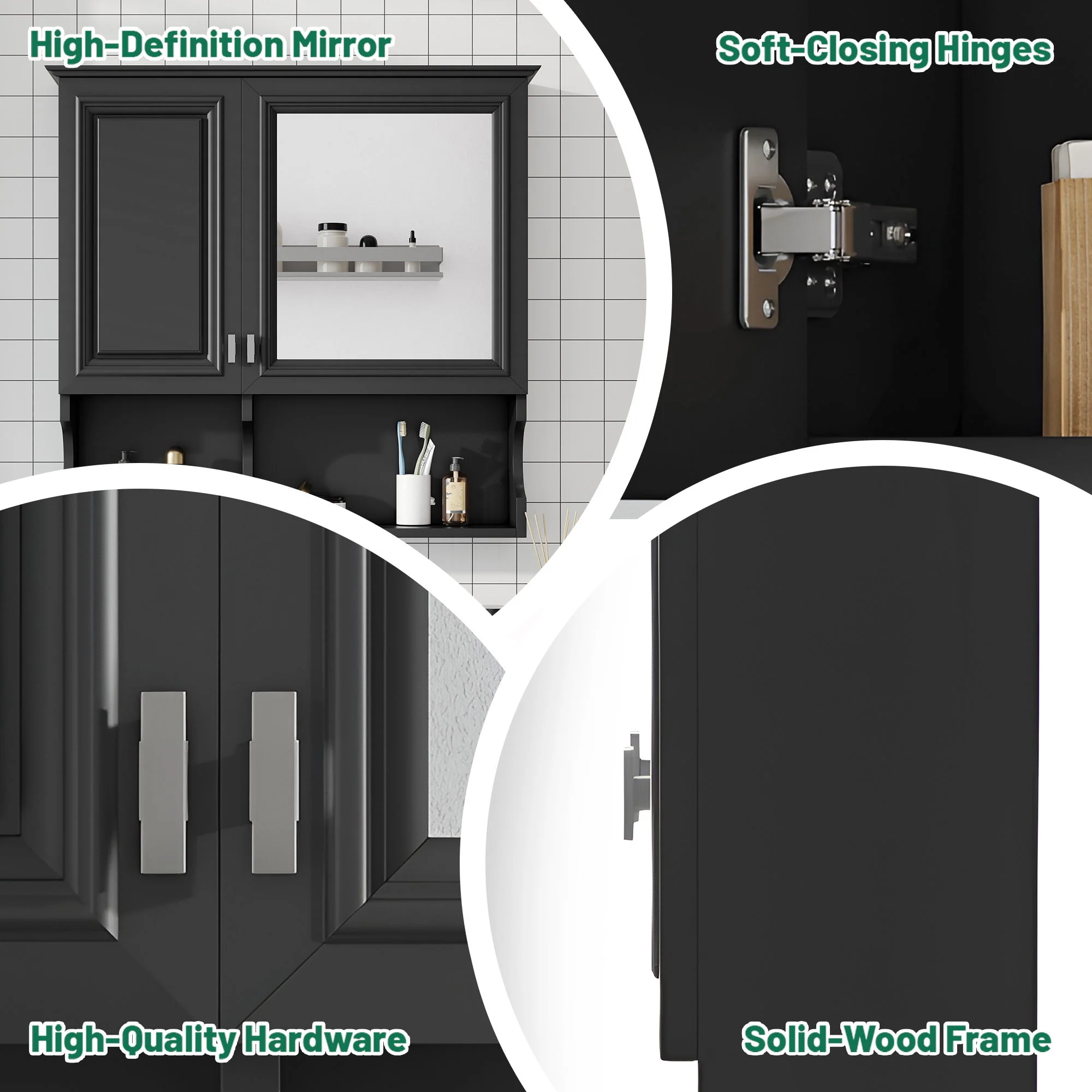 Wall Mounted Mirror Medicine Cabinet, Bathroom Storage With Doors And Open Shelves - Image 10