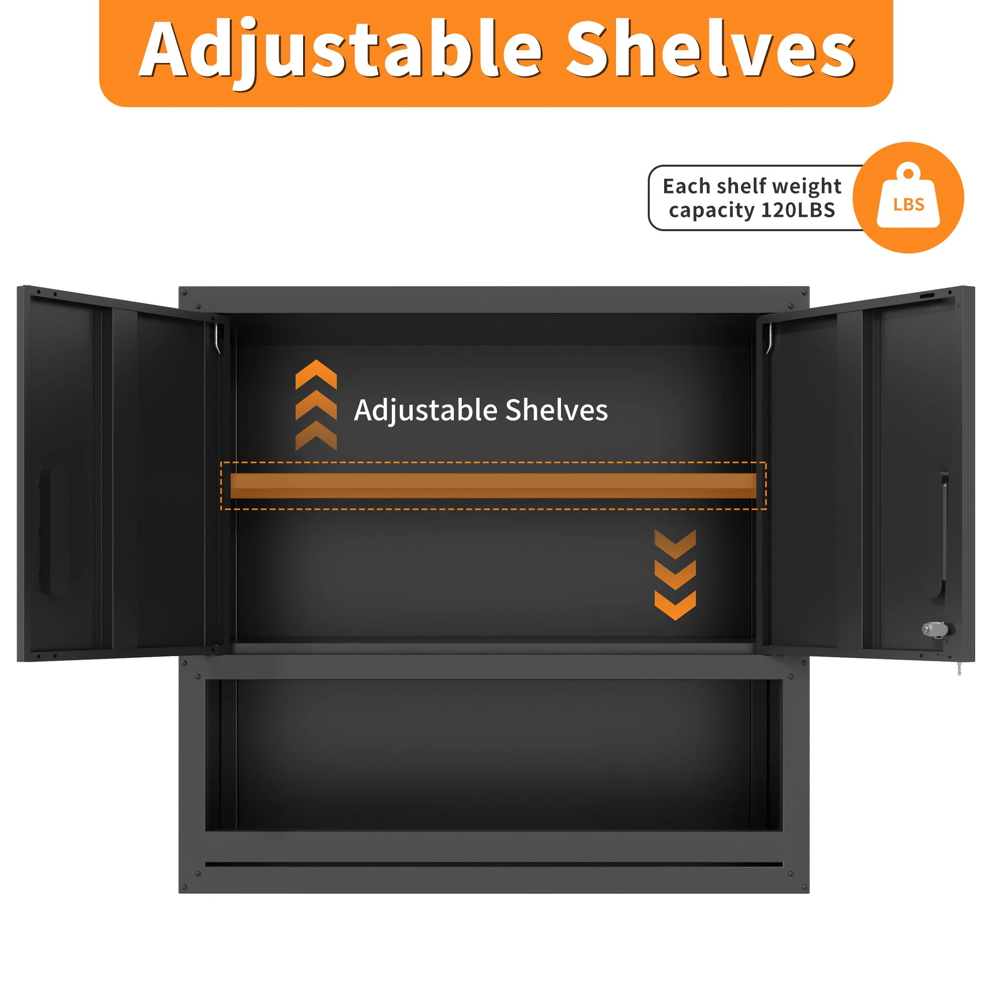 Wall-Mounted Storage Cabinet With Locking Door, 1 Shelf And Open Drawer - Black - Image 5