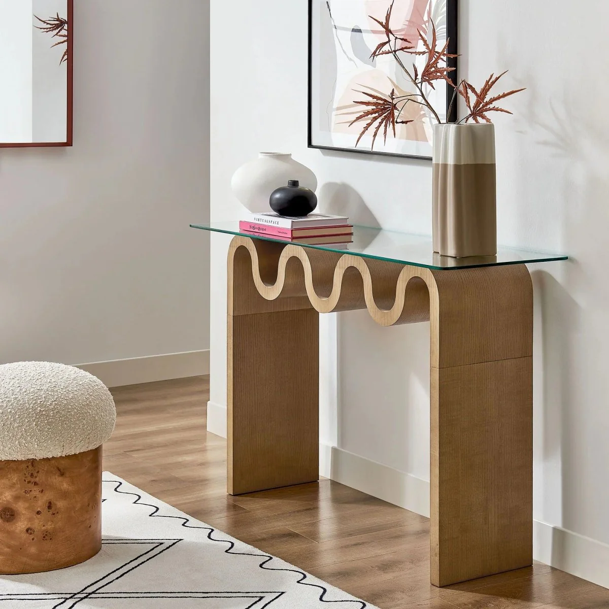 Wave Frame Glass Top Console Table – 50 Inch - Image 6