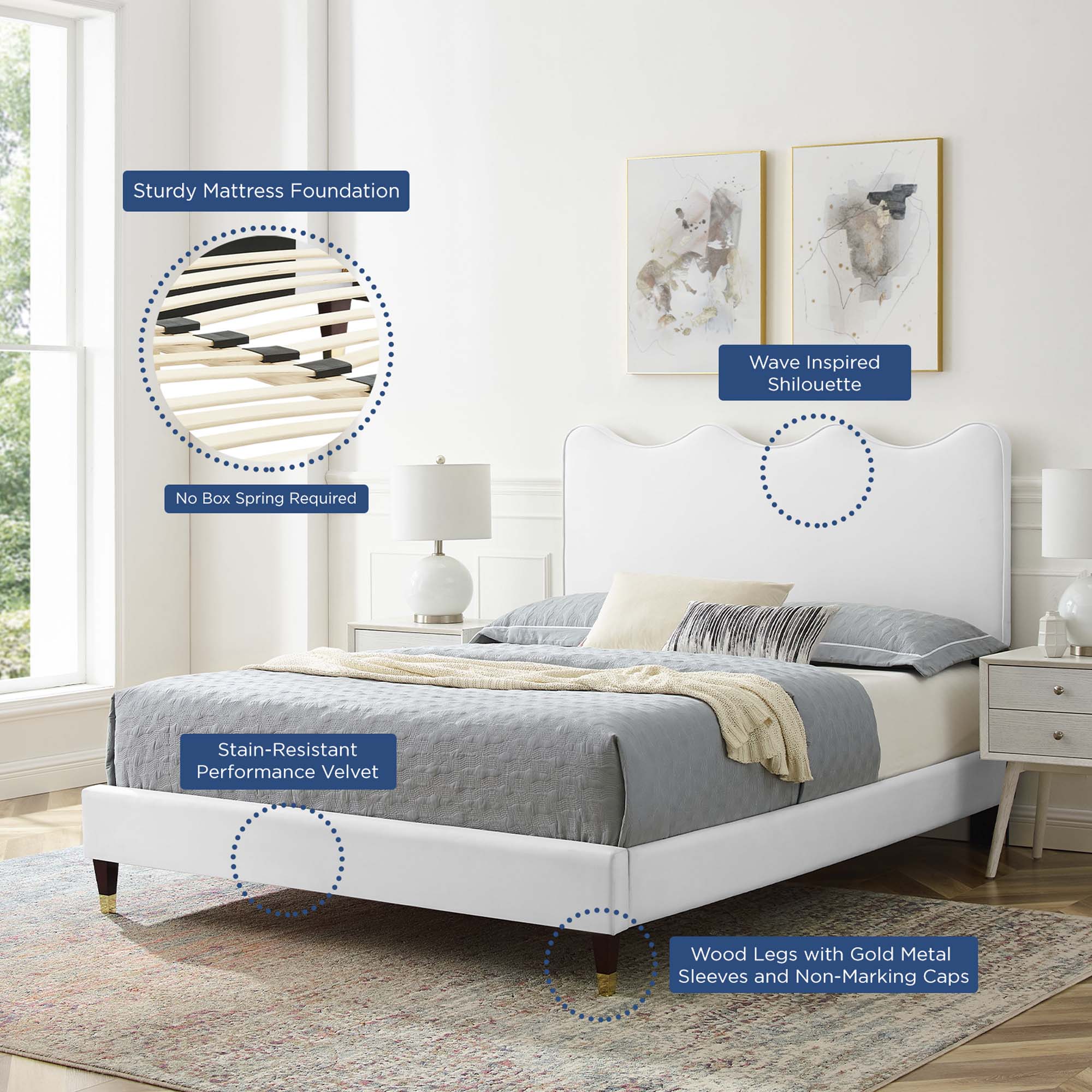Wave-Inspired Scalloped Performance Velvet Platform Bed - Image 16
