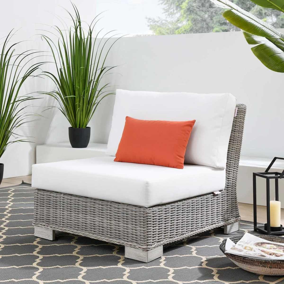 Wicker Outdoor Armless Chair for Patio and Garden Seating, Durable Lounge Piece - Image 7
