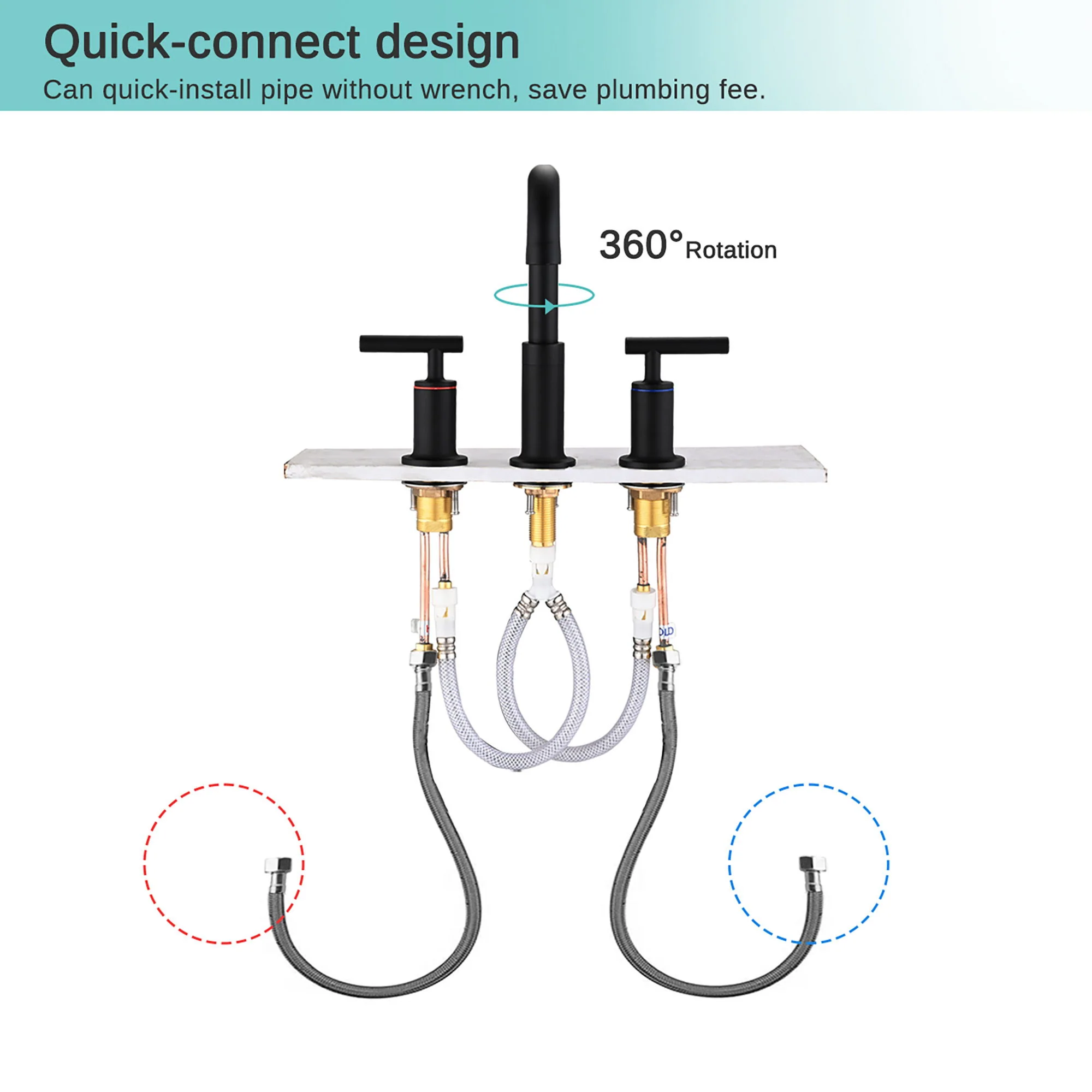 Widespread Bathroom Sink Faucet With Pop Up Drain And Brass Construction - Matte Black - Image 3
