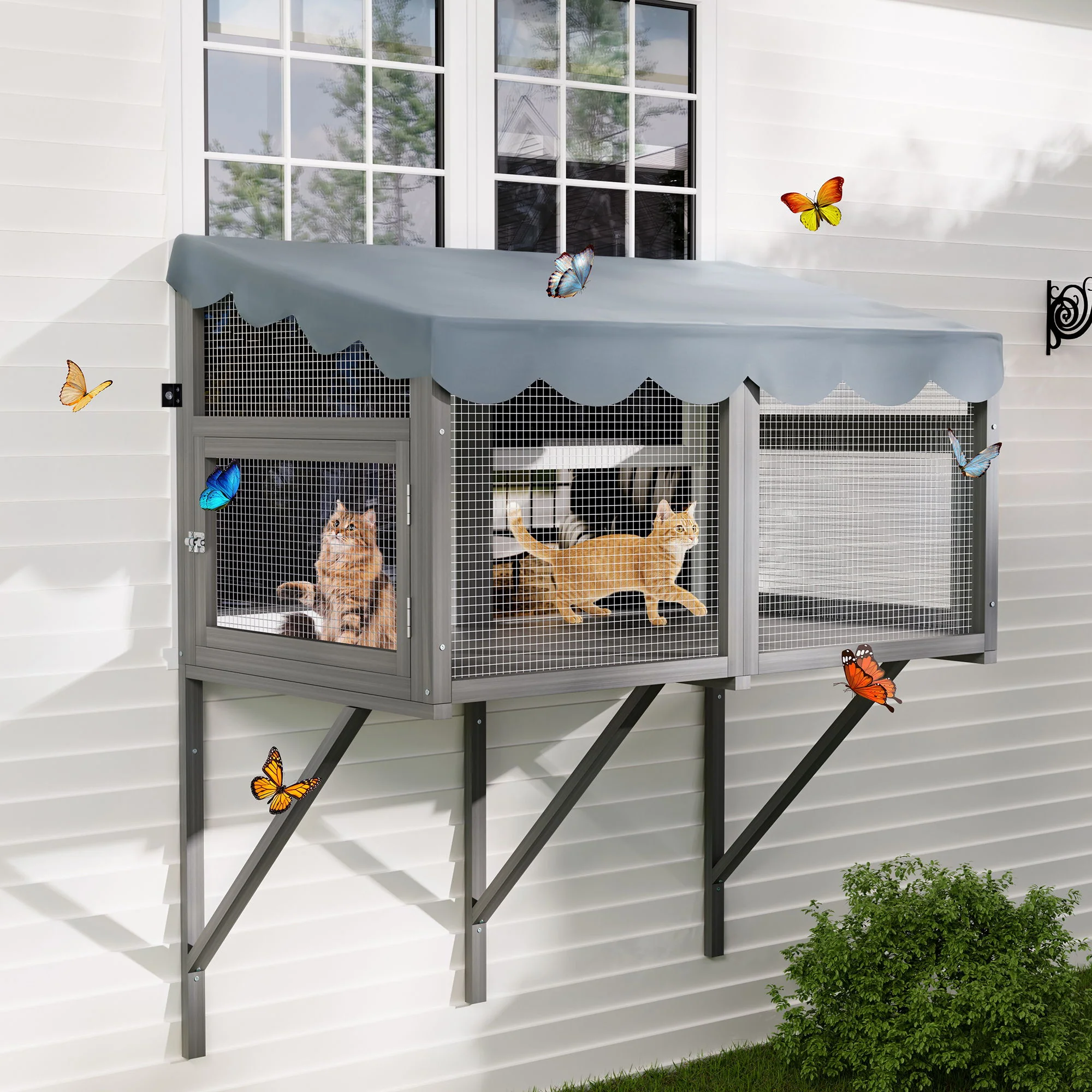 Window Perch Catio For Indoor Cats, Expandable Enclosure With Secure Frame And Waterproof Roof, Suitable For Multiple Kittens - Gray - Image 4