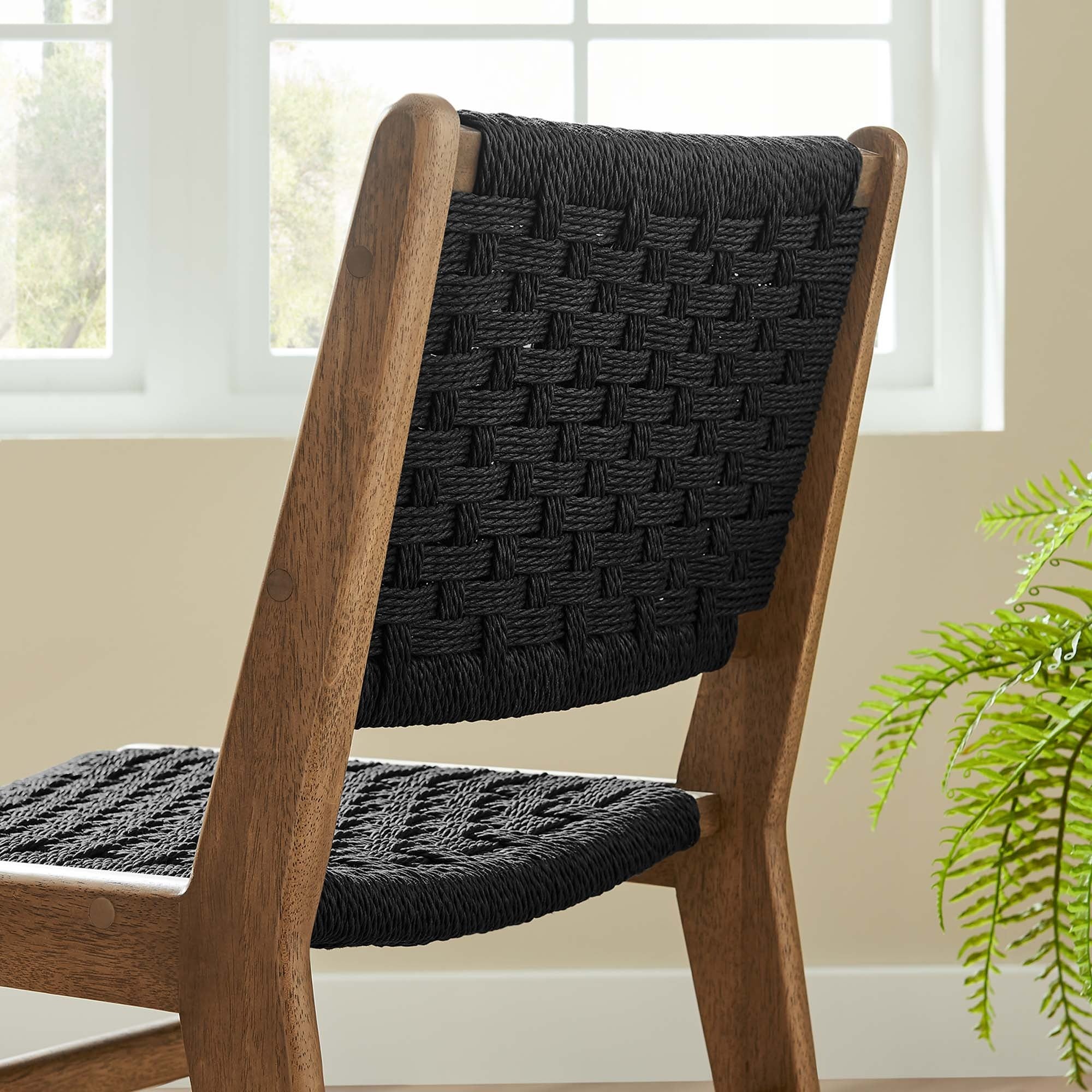 Woven Rope Wood Dining Side Chair Set of 2 – Basket Weave Design - Image 22
