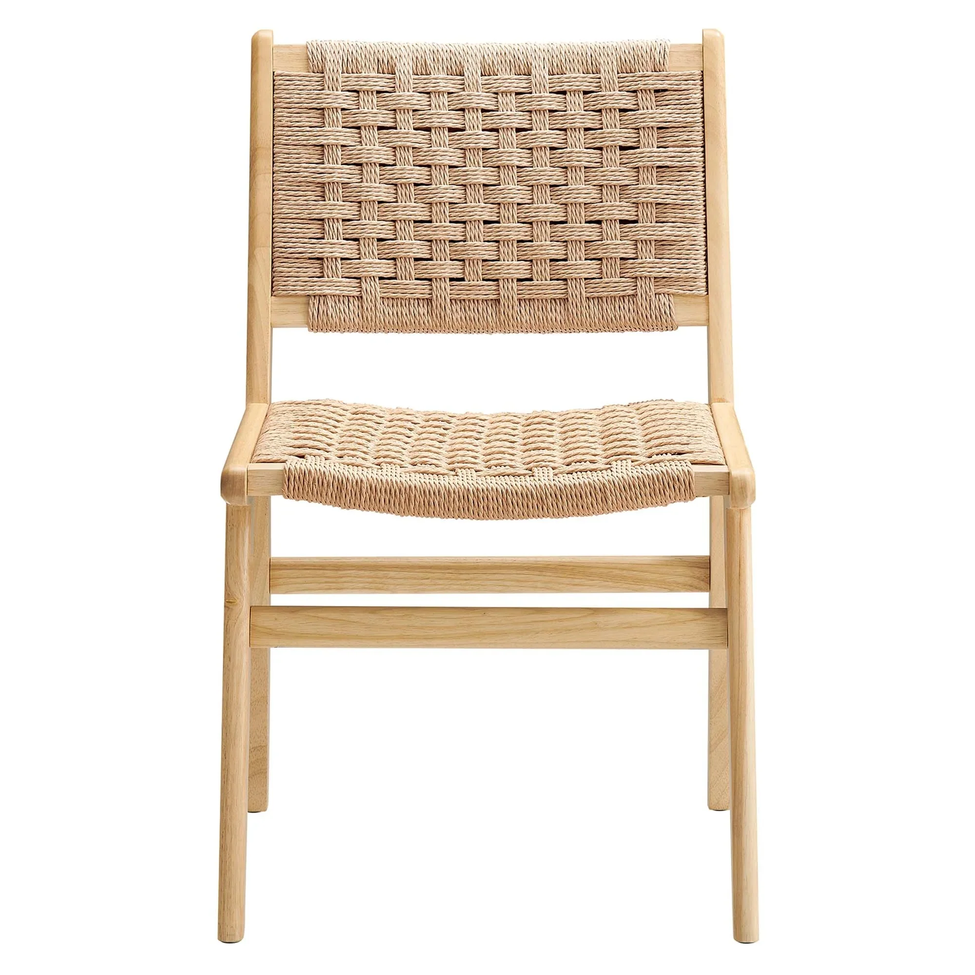 Woven Rope Wood Dining Side Chair Set of 2 – Basket Weave Design - Image 8