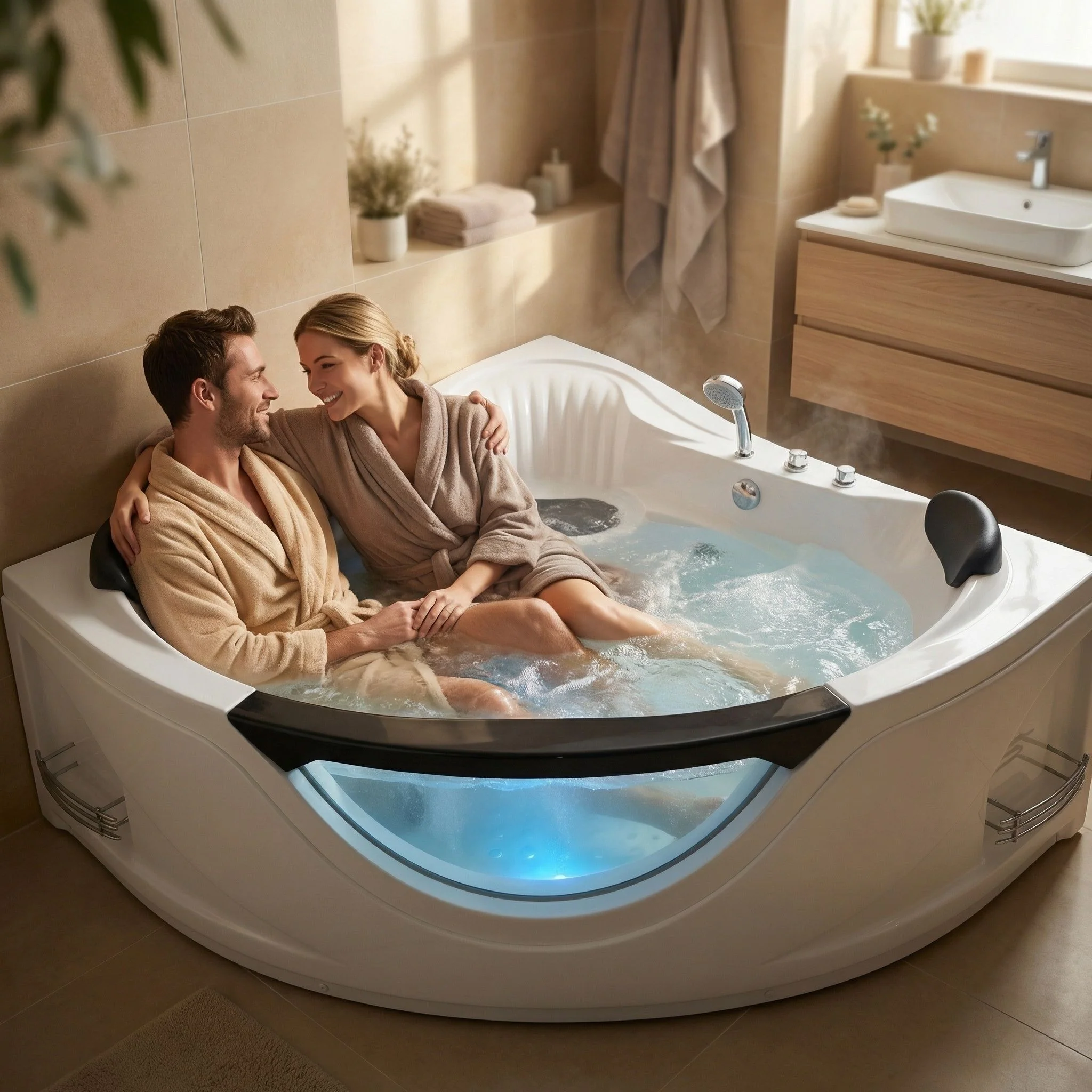 Xavier - Double Corner Massage Bathtub - Milk White - Image 4