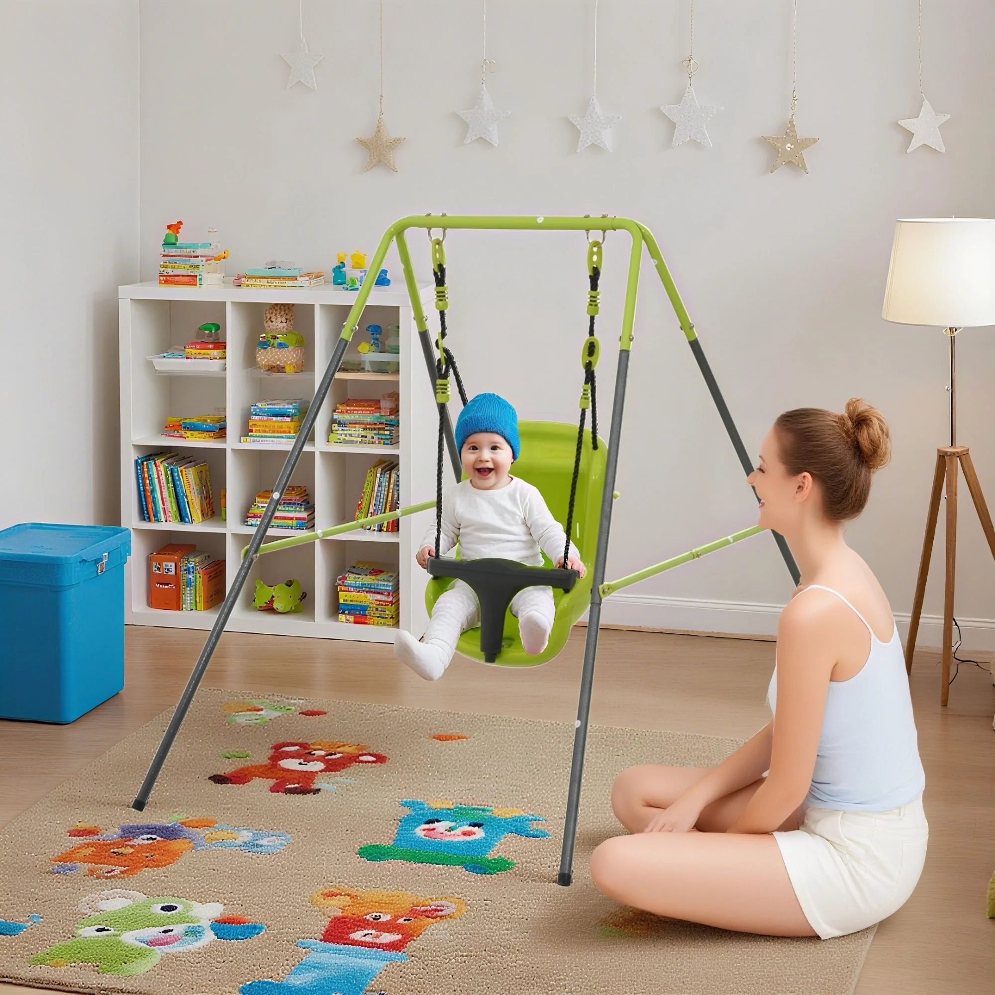 Xns001 - Baby Swing With Safety Seat Indoor / Outdoor - Black / Green - Image 6
