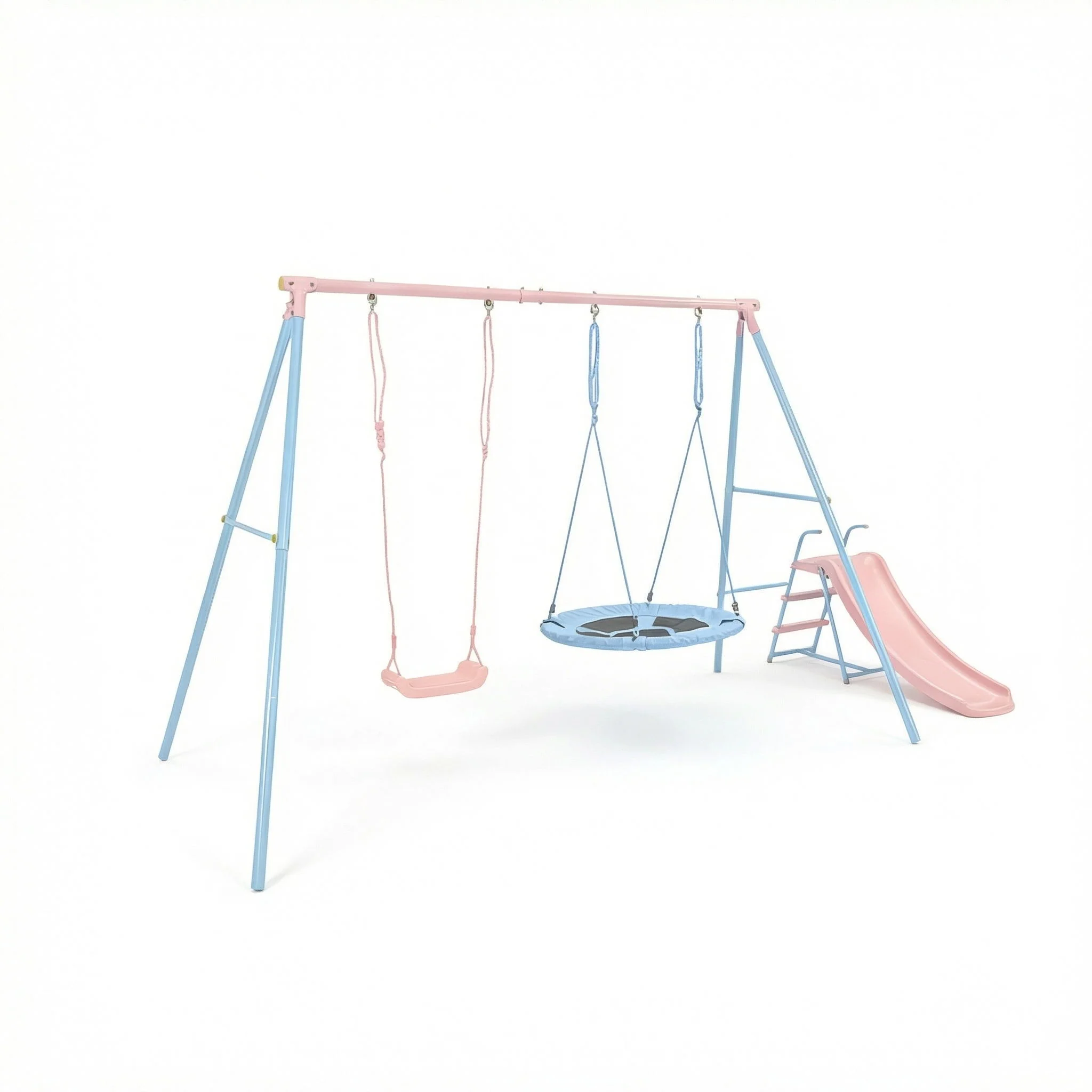 Xns107 - 2 Swing Set With Slide For Outdoor - Blue / Pink - Image 9