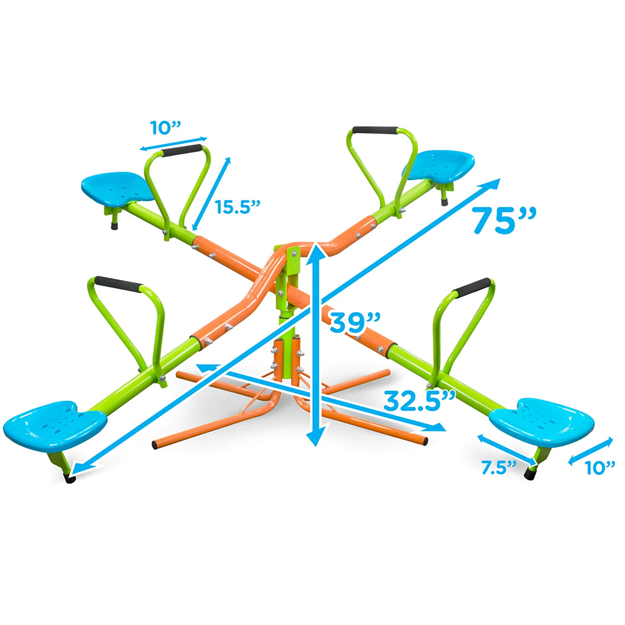 Xss004 Outdoor Playground Four Seats Seesaw For Kids 360 Degree Rotating Sturdy Plastic Seat Seesaw For Kids Seesaw For Kids Age 3+ - Green / Blue - Image 4