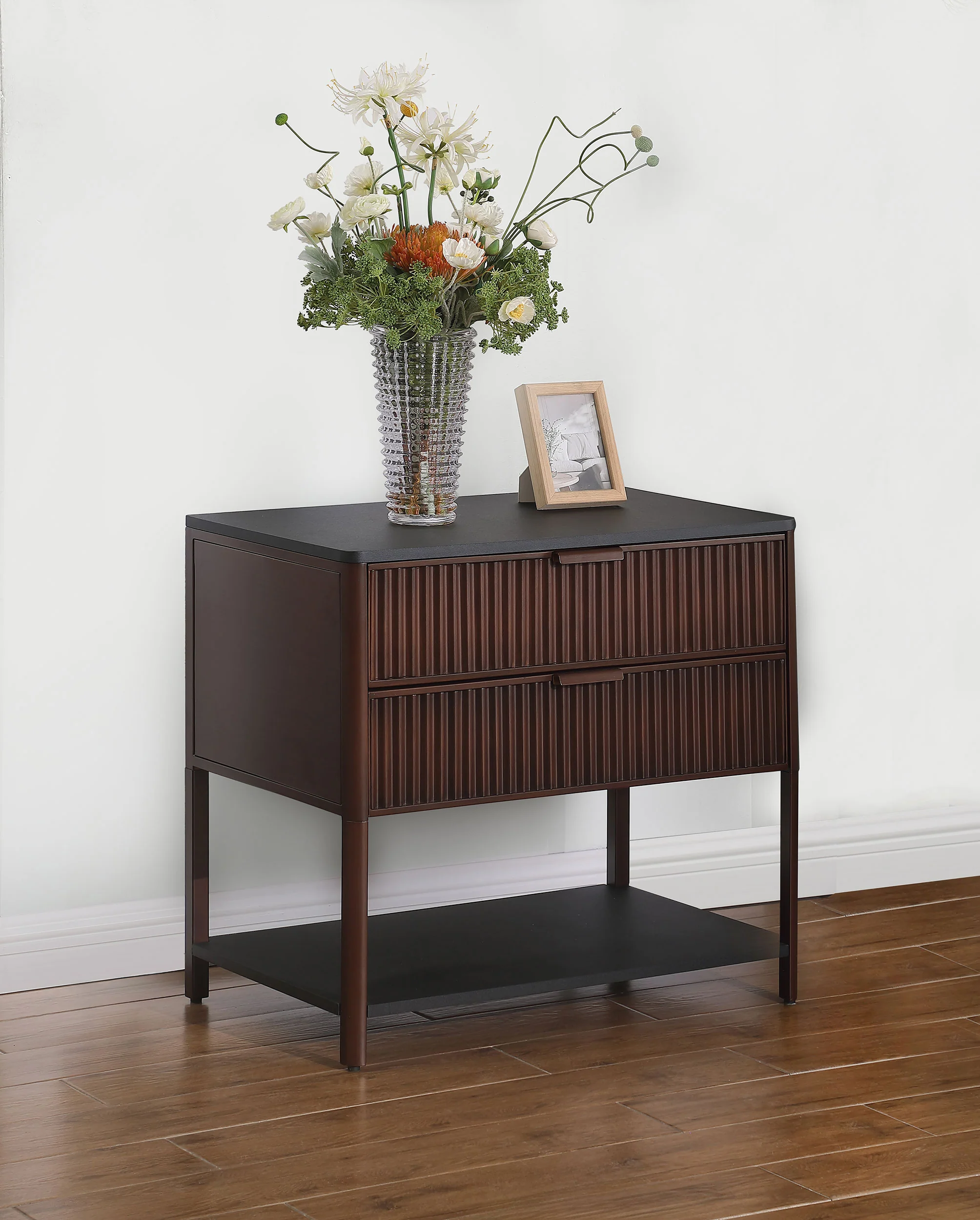 Zimmerlee 2-Drawer Side Table with Shelf, Rust Brown - Image 4